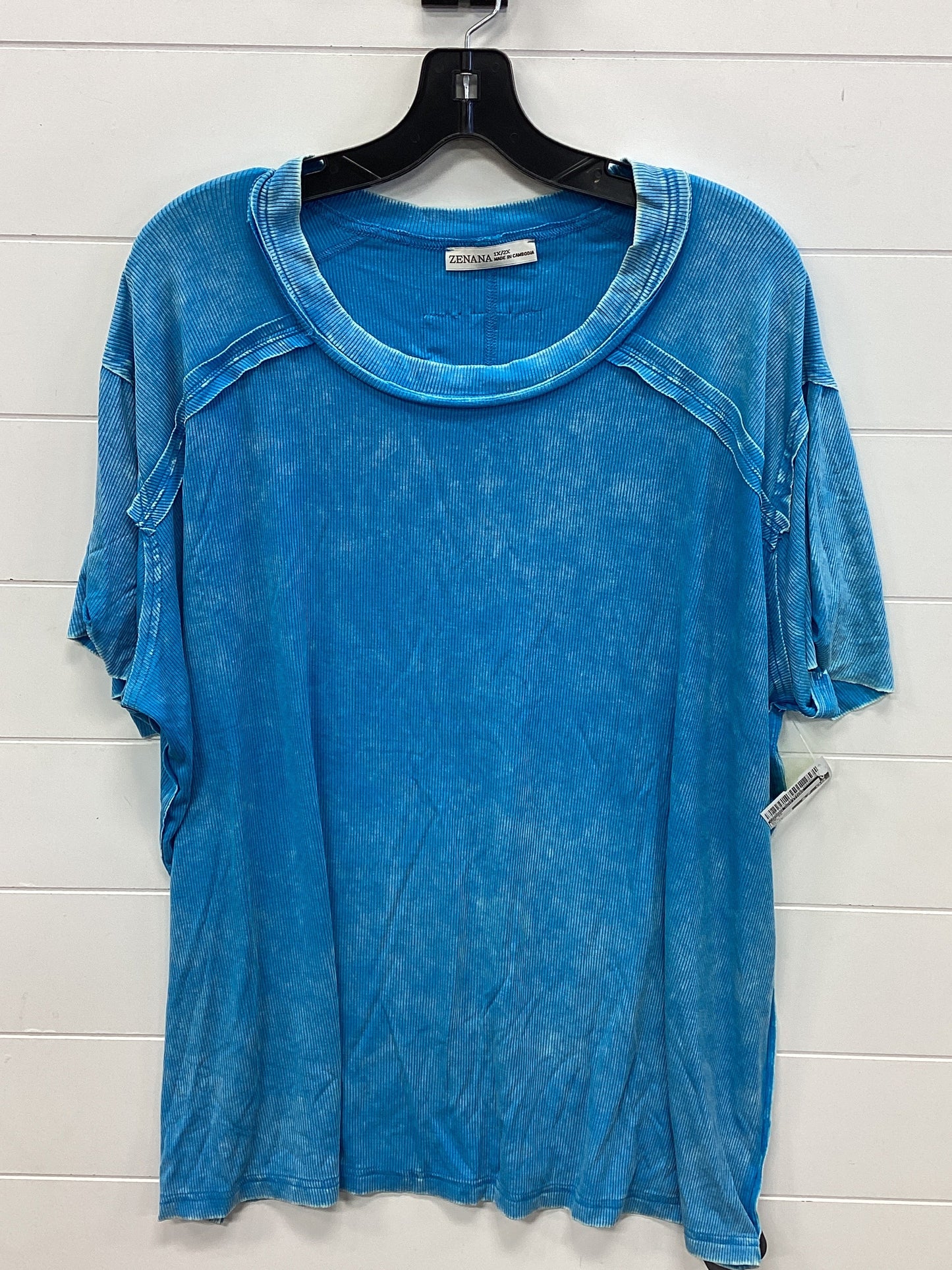 Top Ss By Zenana Outfitters In Blue, Size:1X