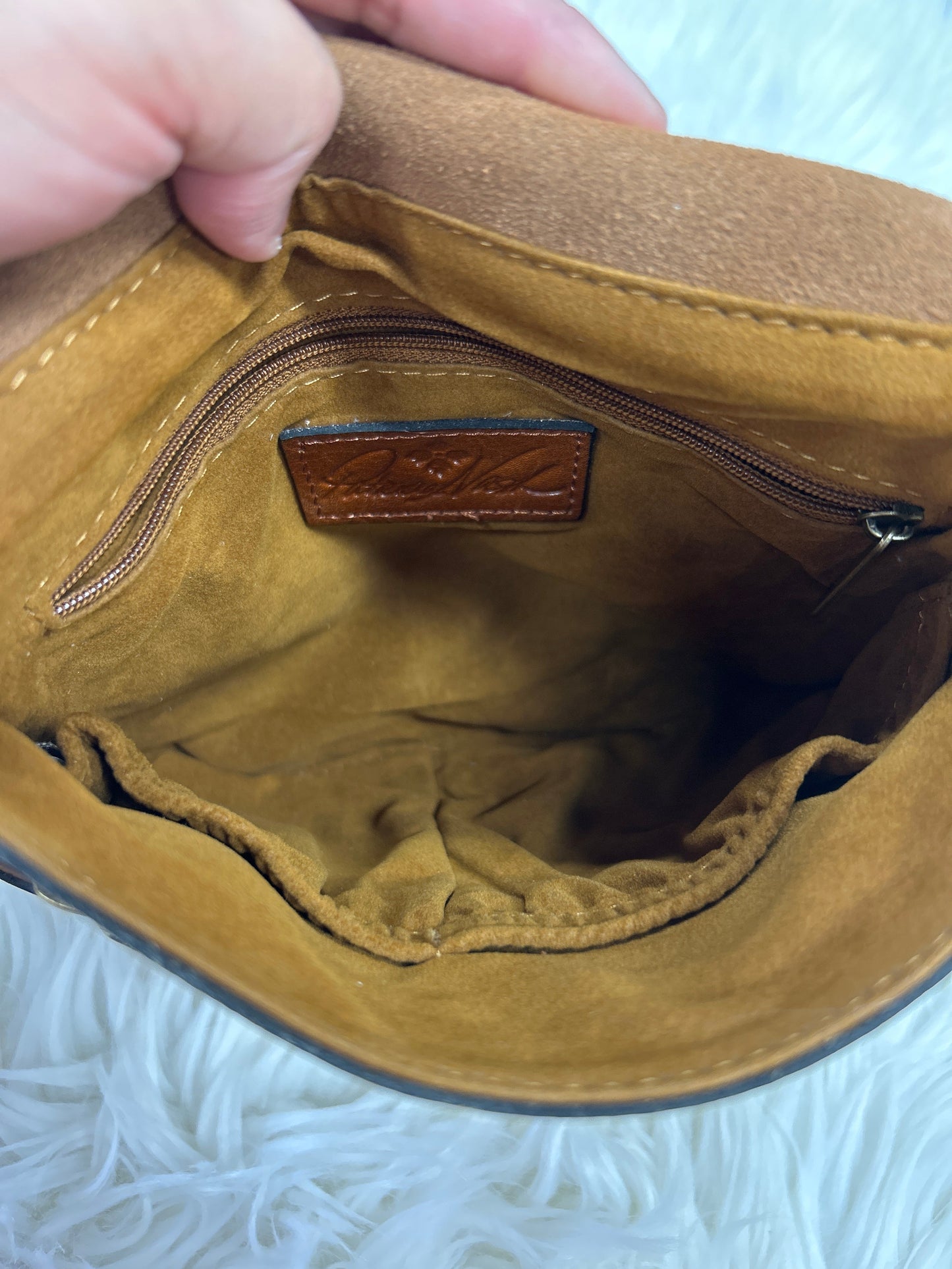 Crossbody Designer By Patricia Nash In Tan, Size:Medium