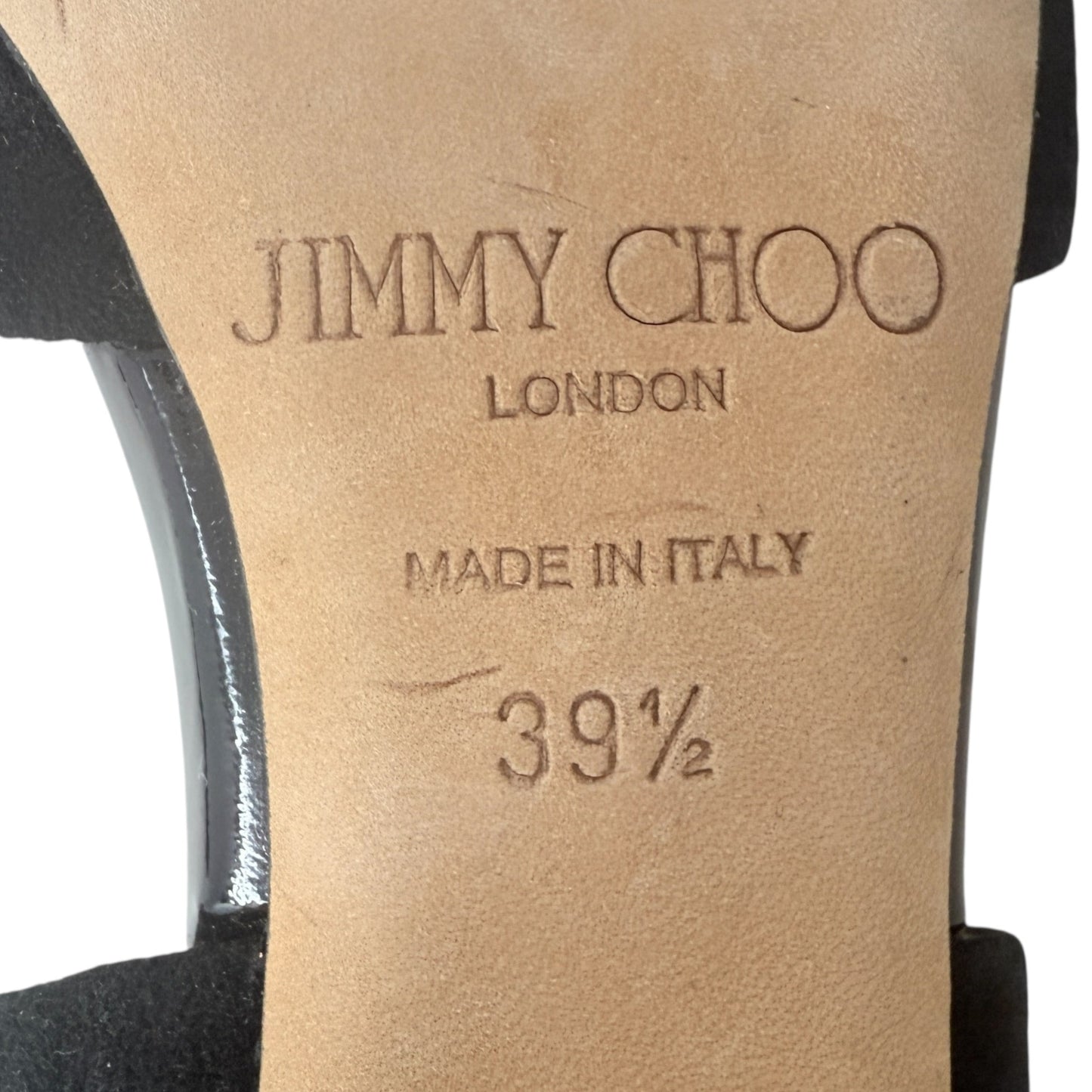 Teira Stiletto Lace Up Sandals Luxury Designer By Jimmy Choo In Black & Gold, Size: 9.5