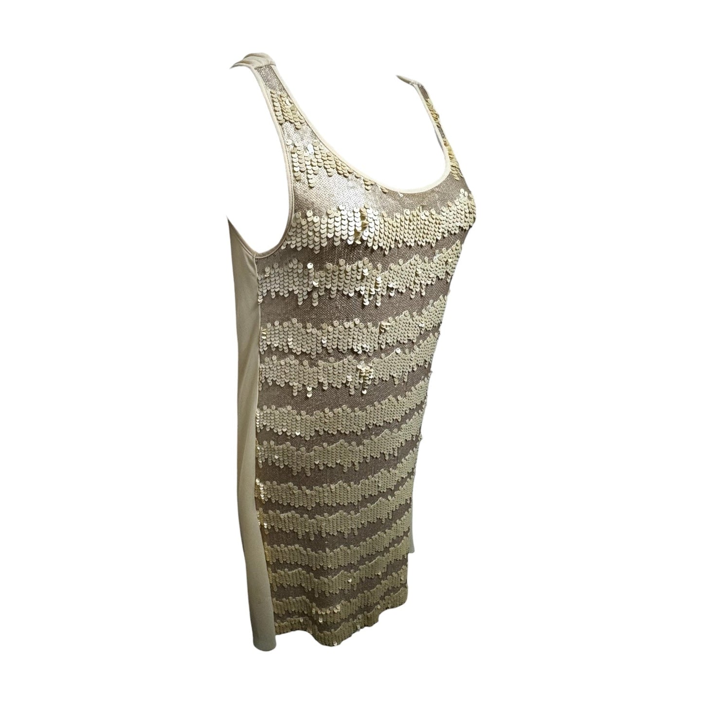 AS IS Draped Back Sequin Party Dress By Filomena Fernandez In Tan, Size: M/L