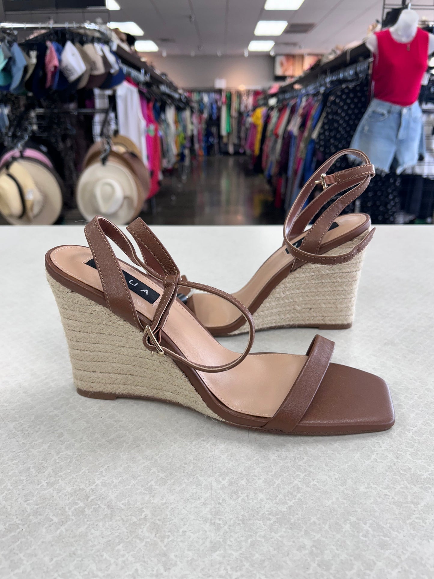 Sandals Heels Wedge By Aqua In Tan, Size:9