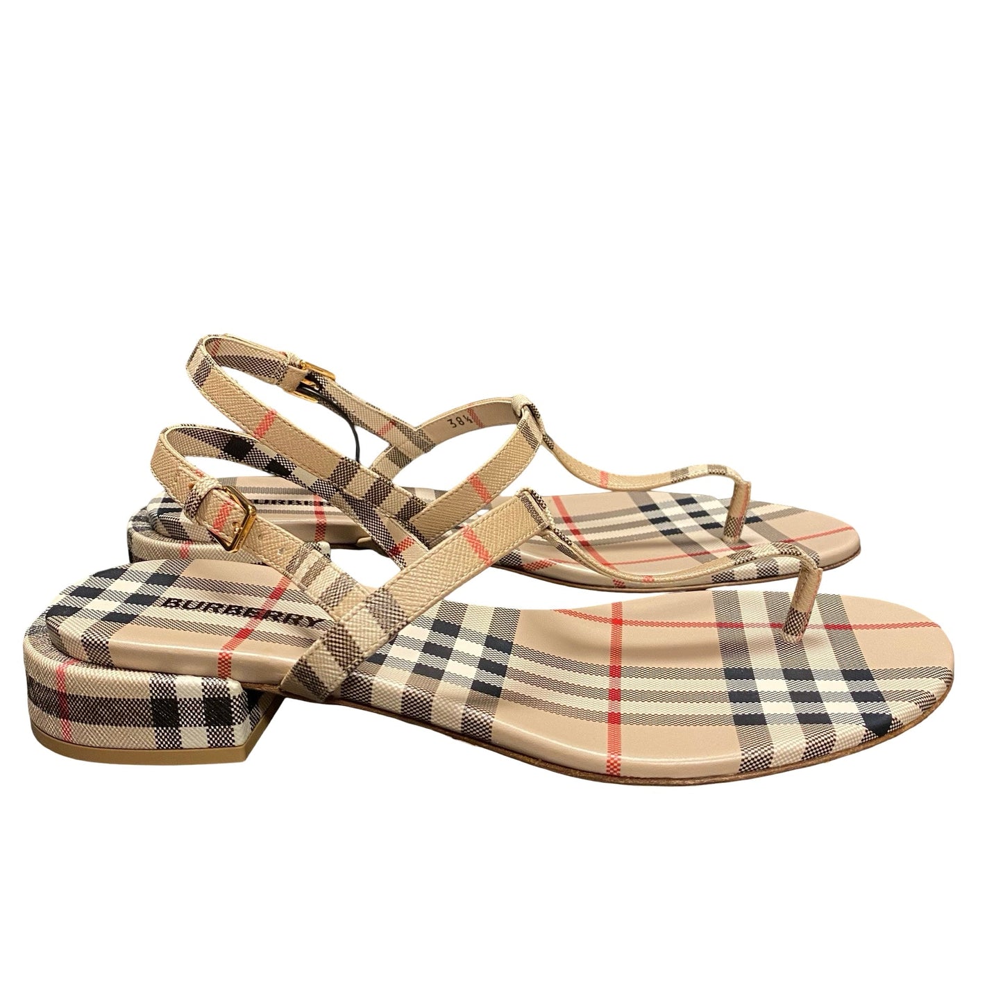 Sandals Luxury Designer By Burberry In Plaid Pattern, Size:8