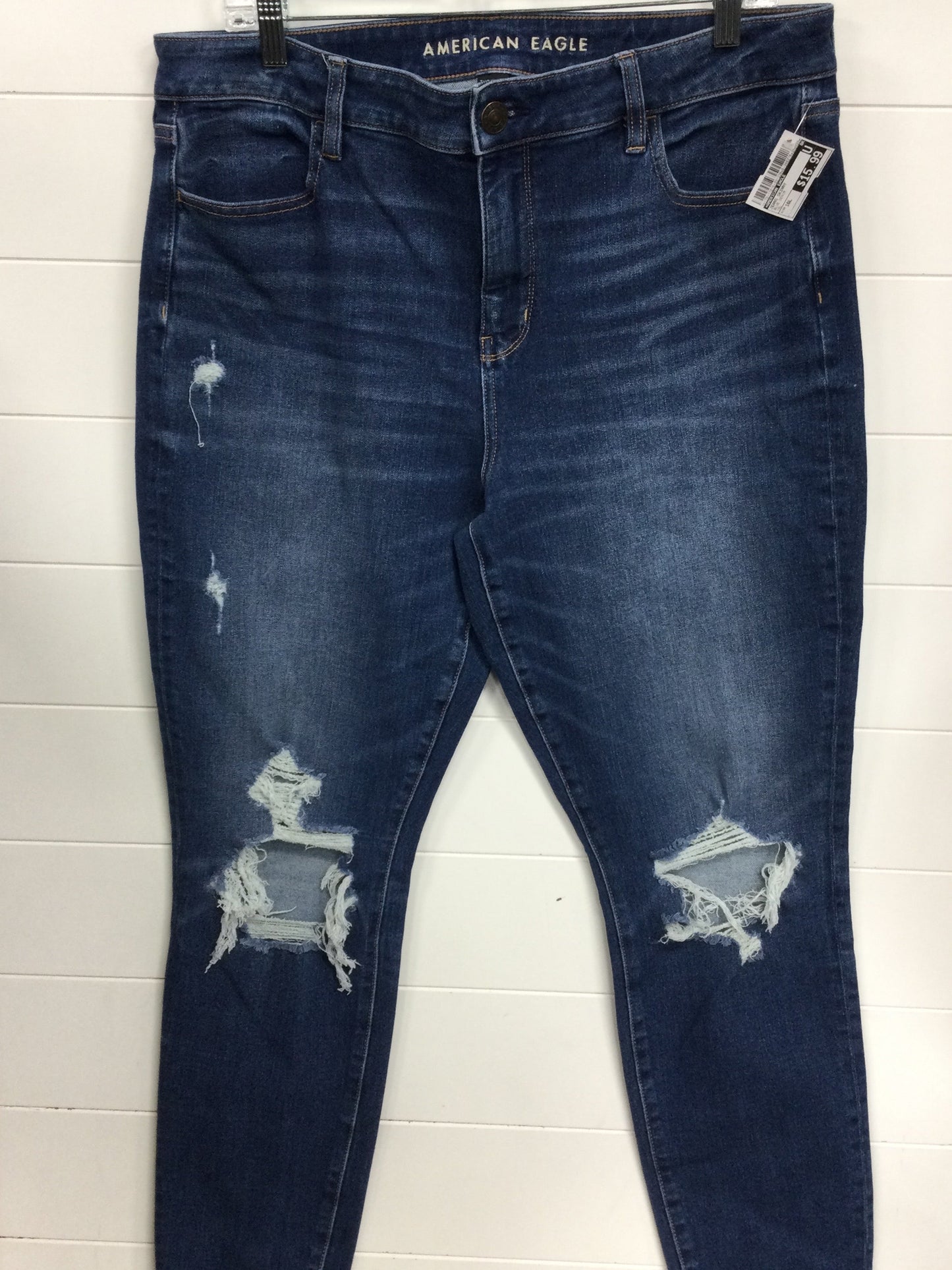 Jeans Skinny By American Eagle In Blue Denim, Size:16L