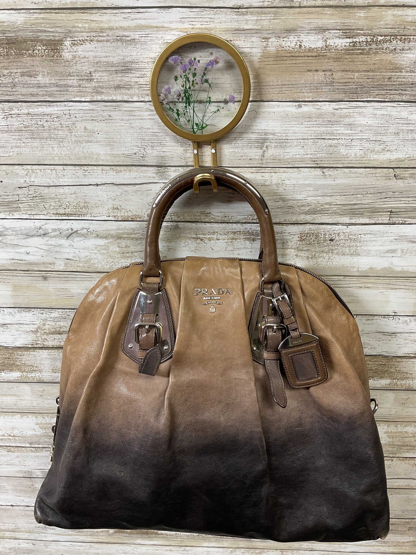 Handbag Luxury Designer By Prada In Brown, Size:Large