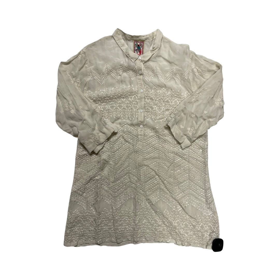 Top 3/4 Sleeve Designer By Johnny Was In Tan, Size:M