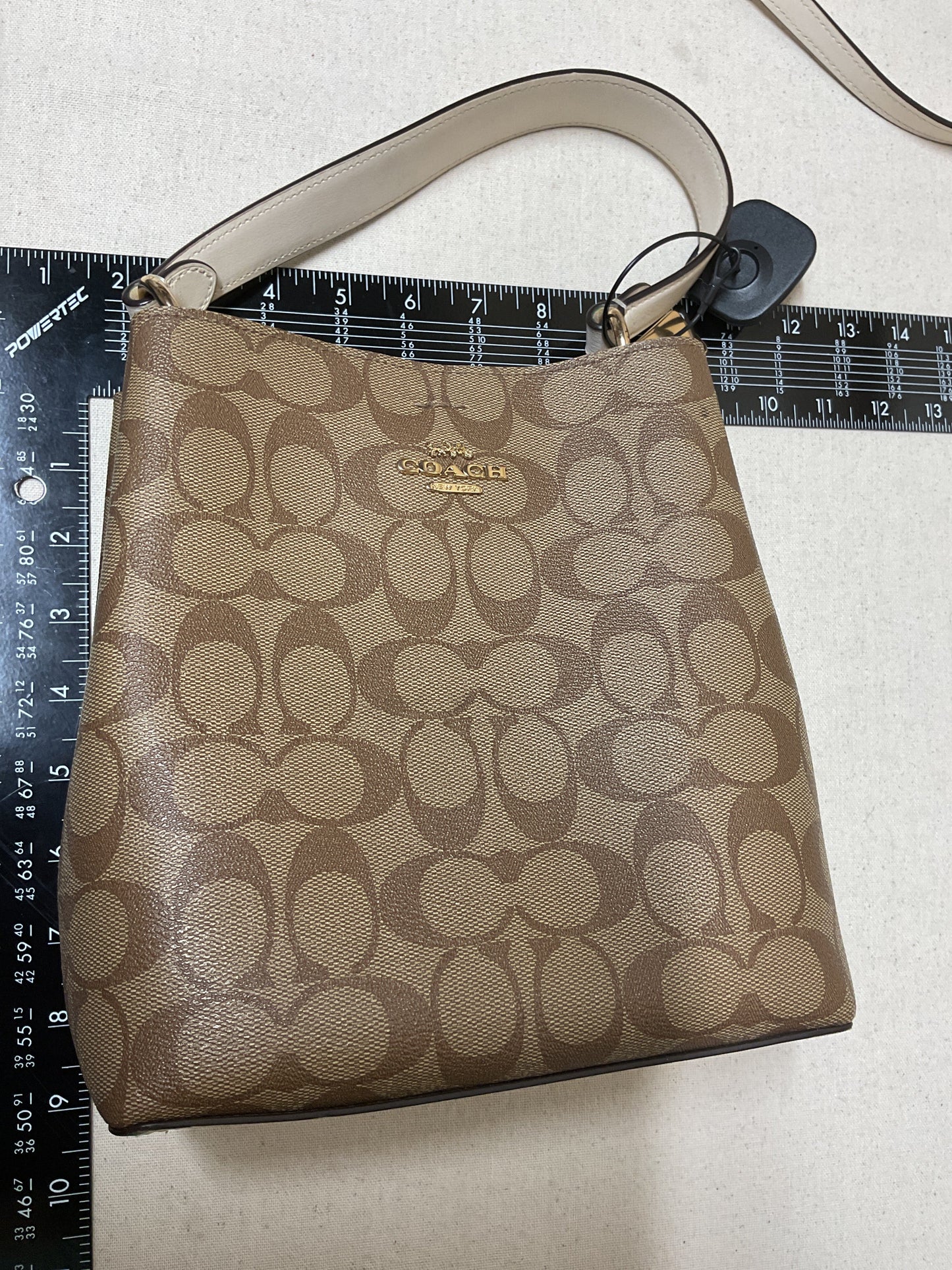 Handbag Designer By Coach In Cream & Tan, Size:Medium