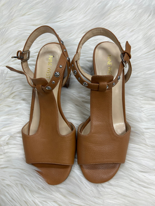 Sandals Heels Block By Nine West In Tan, Size:7