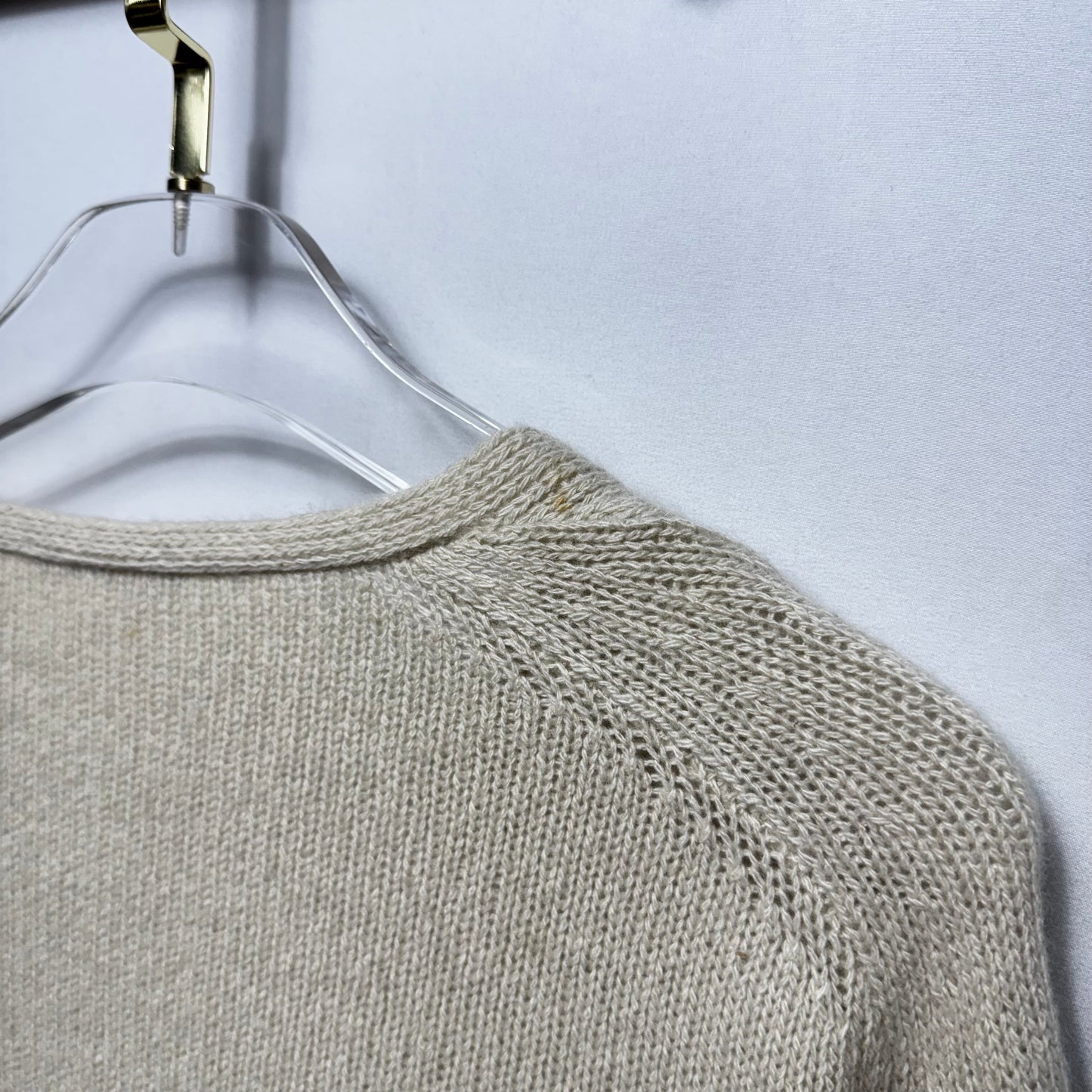 Vintage 100% Cashmere Sweater Cardigan Luxury Designer By Burberry In Cream, Size: 14 (46)