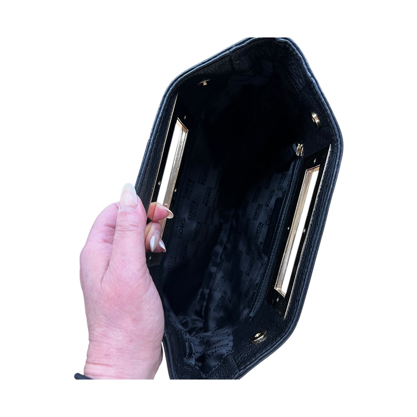 Clutch Designer By Michael Kors In Black & Gold, Size:Medium