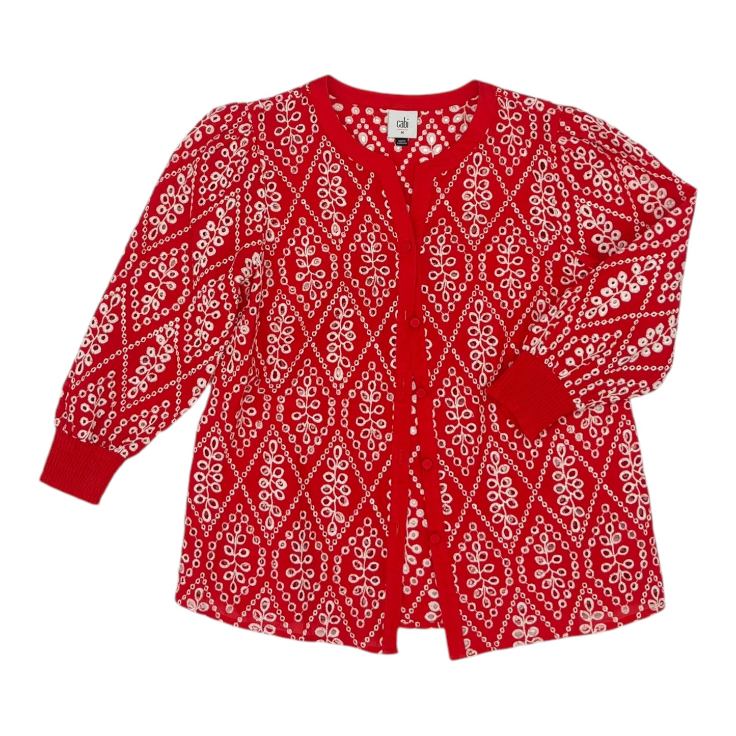 Blouse 3/4 Sleeve By Cabi In Red & White, Size:M