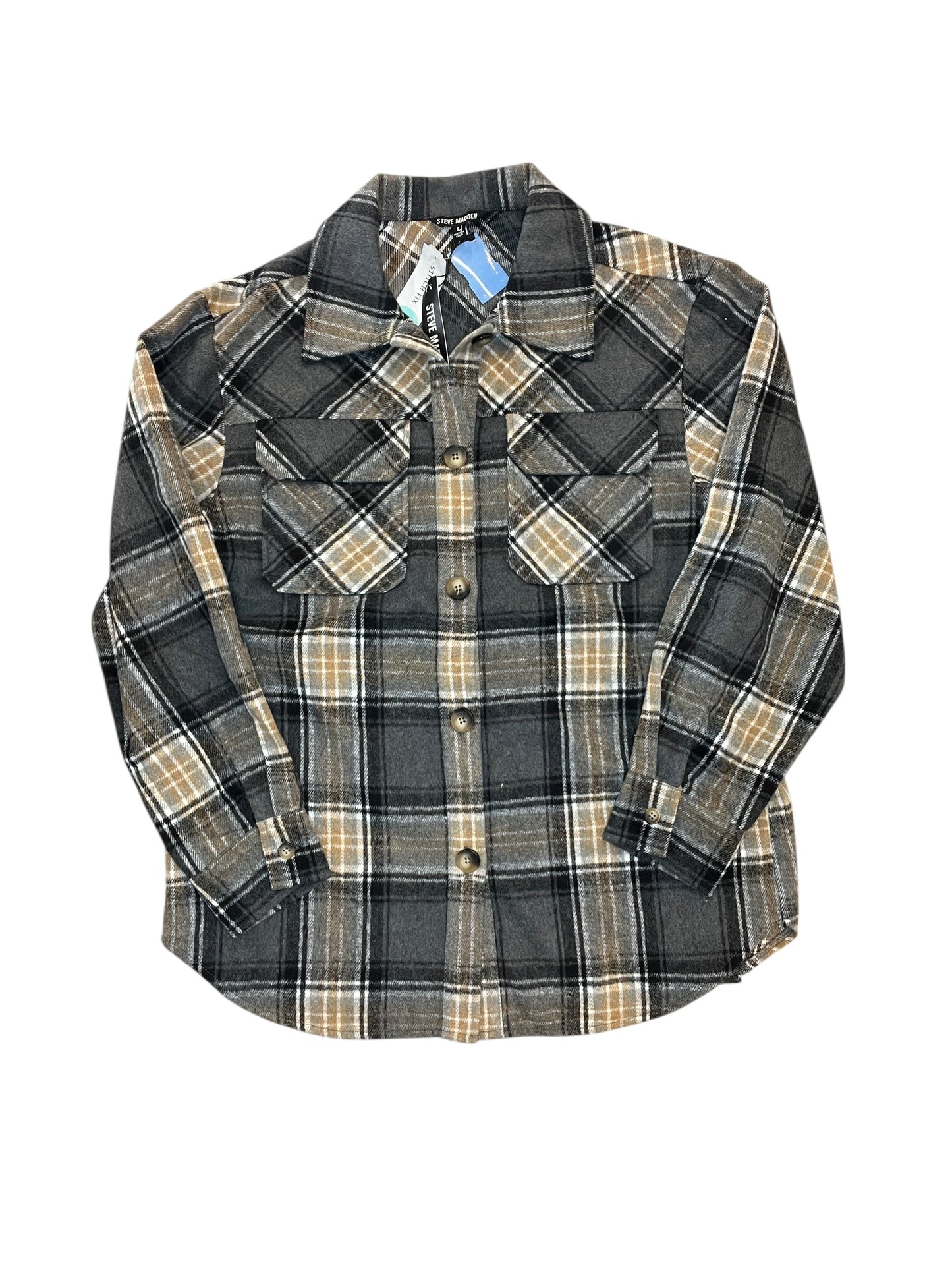 Jacket Shirt By Steve Madden In Plaid Pattern, Size:L