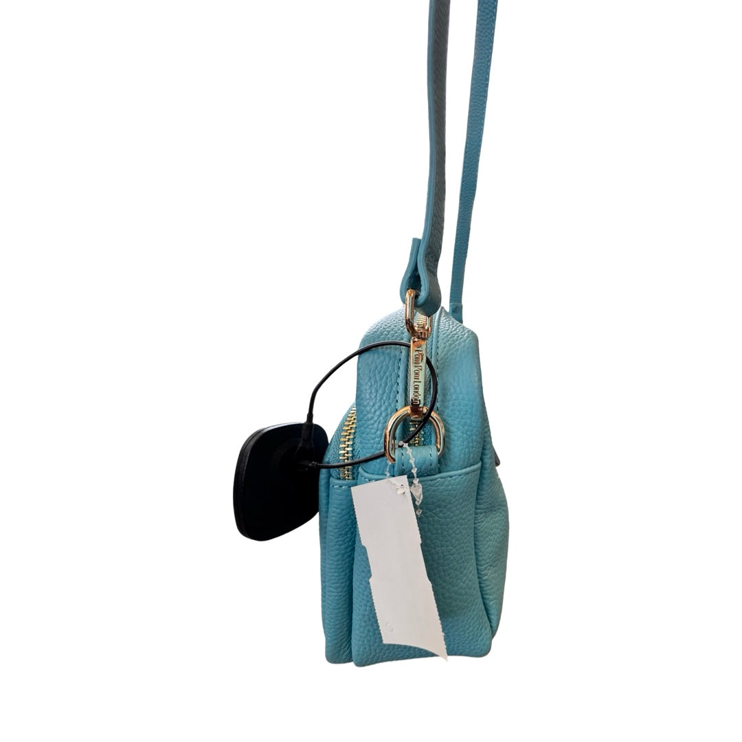 Handbag Leather By POM POM LONDON In Teal, Size:Medium