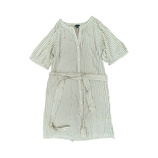 Dress Casual Midi By Ann Taylor In Tan & White, Size:M