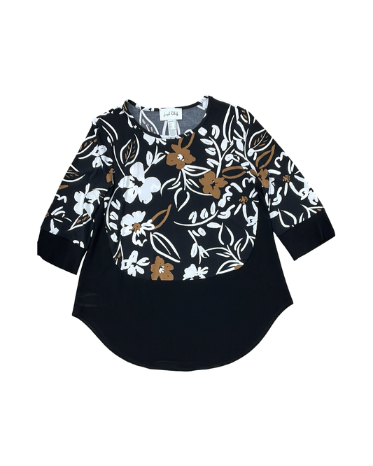 Top 3/4 Sleeve By Joseph Ribkoff In Black & Tan, Size:M