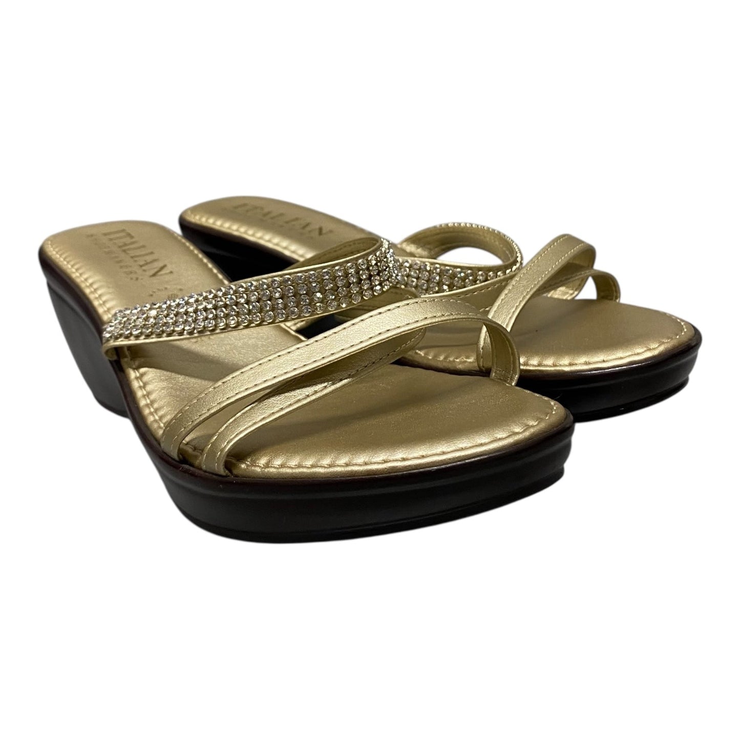 Sandals Heels Wedge By Italian Shoemakers In Gold, Size:8