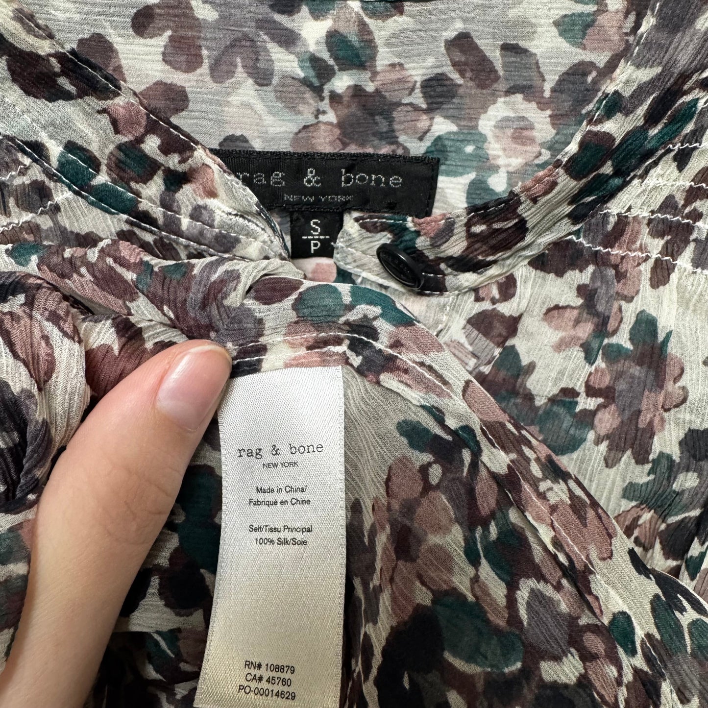 Sheer Silk Blouse Long Sleeve By Rag And Bone In Floral Print, Size: S