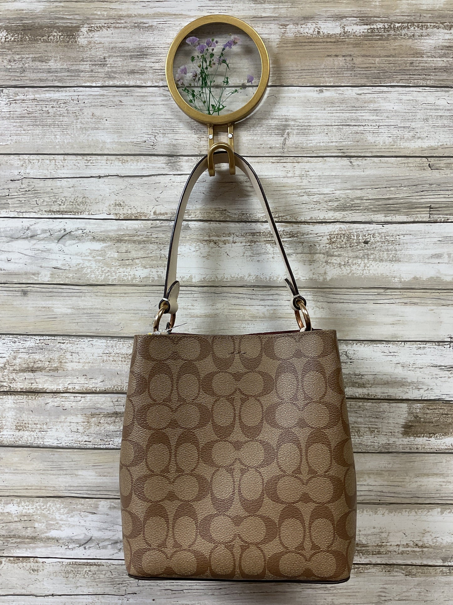 Handbag Designer By Coach In Cream & Tan, Size:Medium