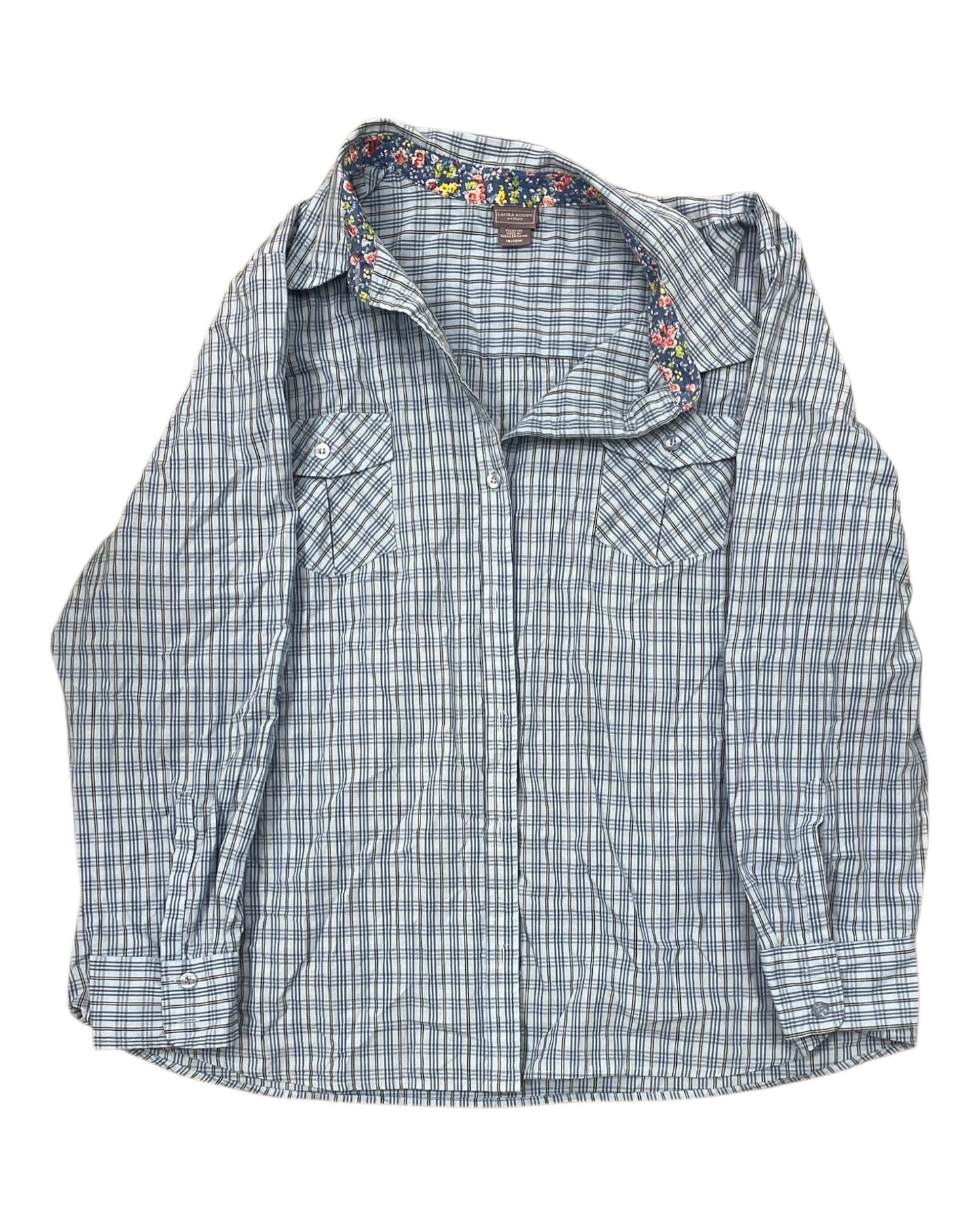 Blouse Ls By Laura Scott In Blue, Size:Xl