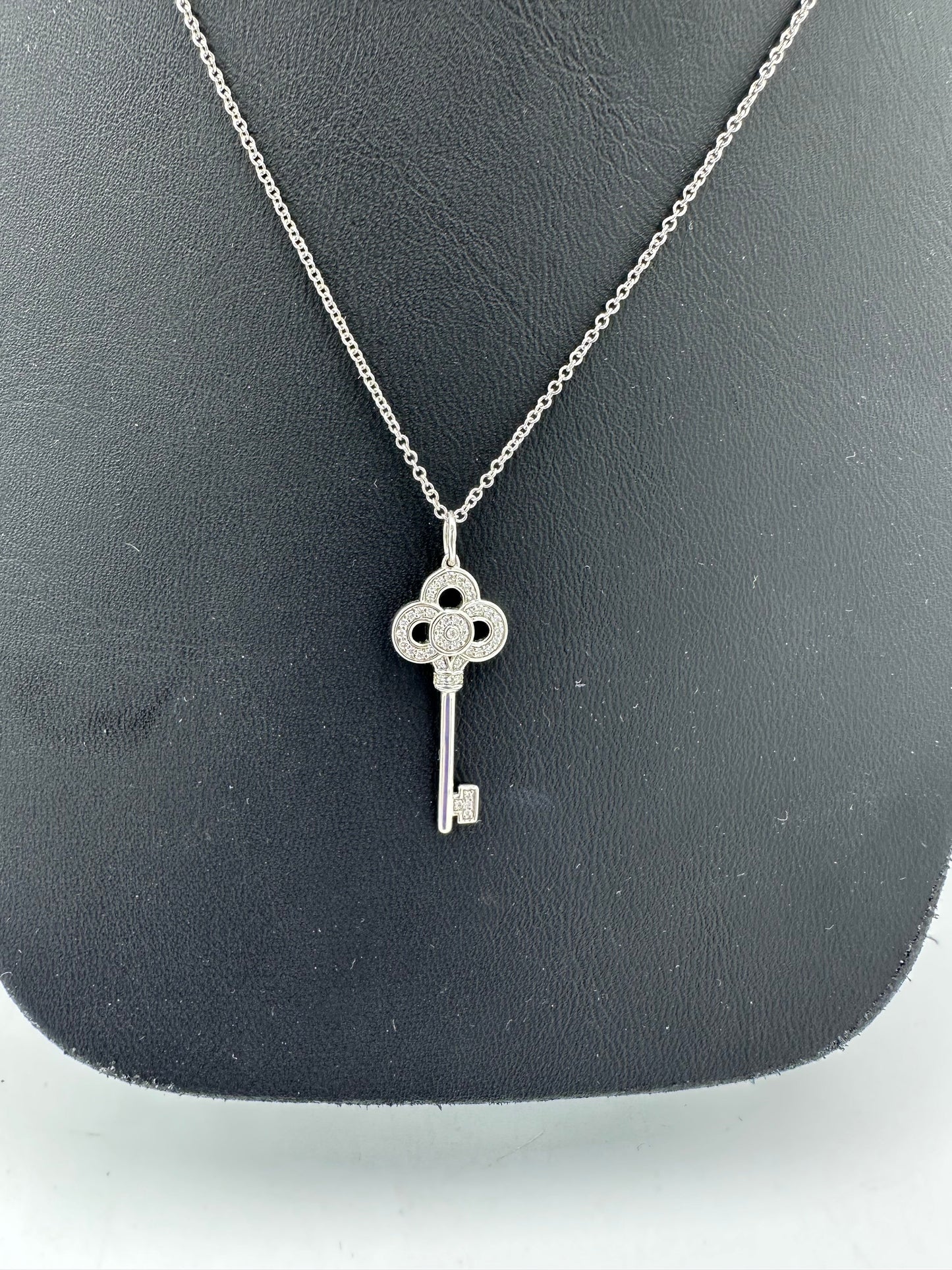 Tiffany & Company Luxury Crown Key 18K White Gold with Diamonds Necklace