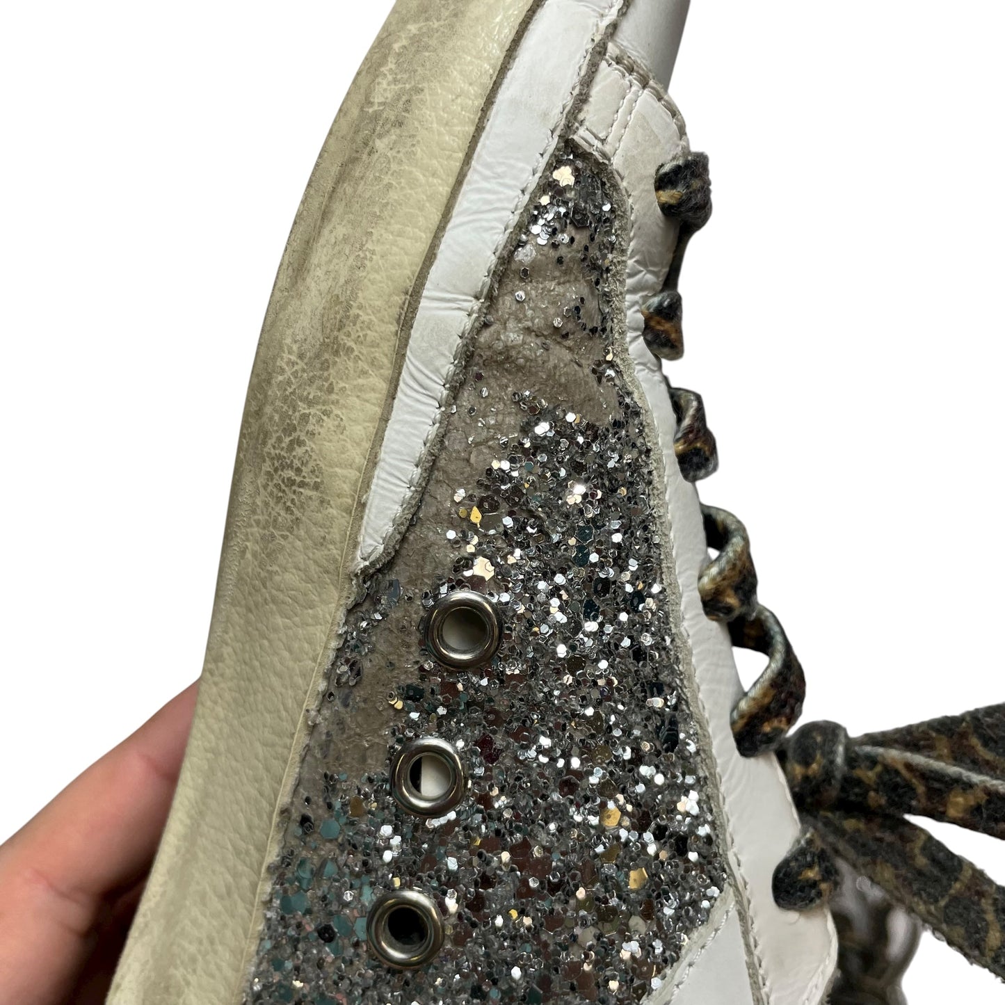 Shoes Luxury Designer By Golden Goose In Silver & White, Size: 7