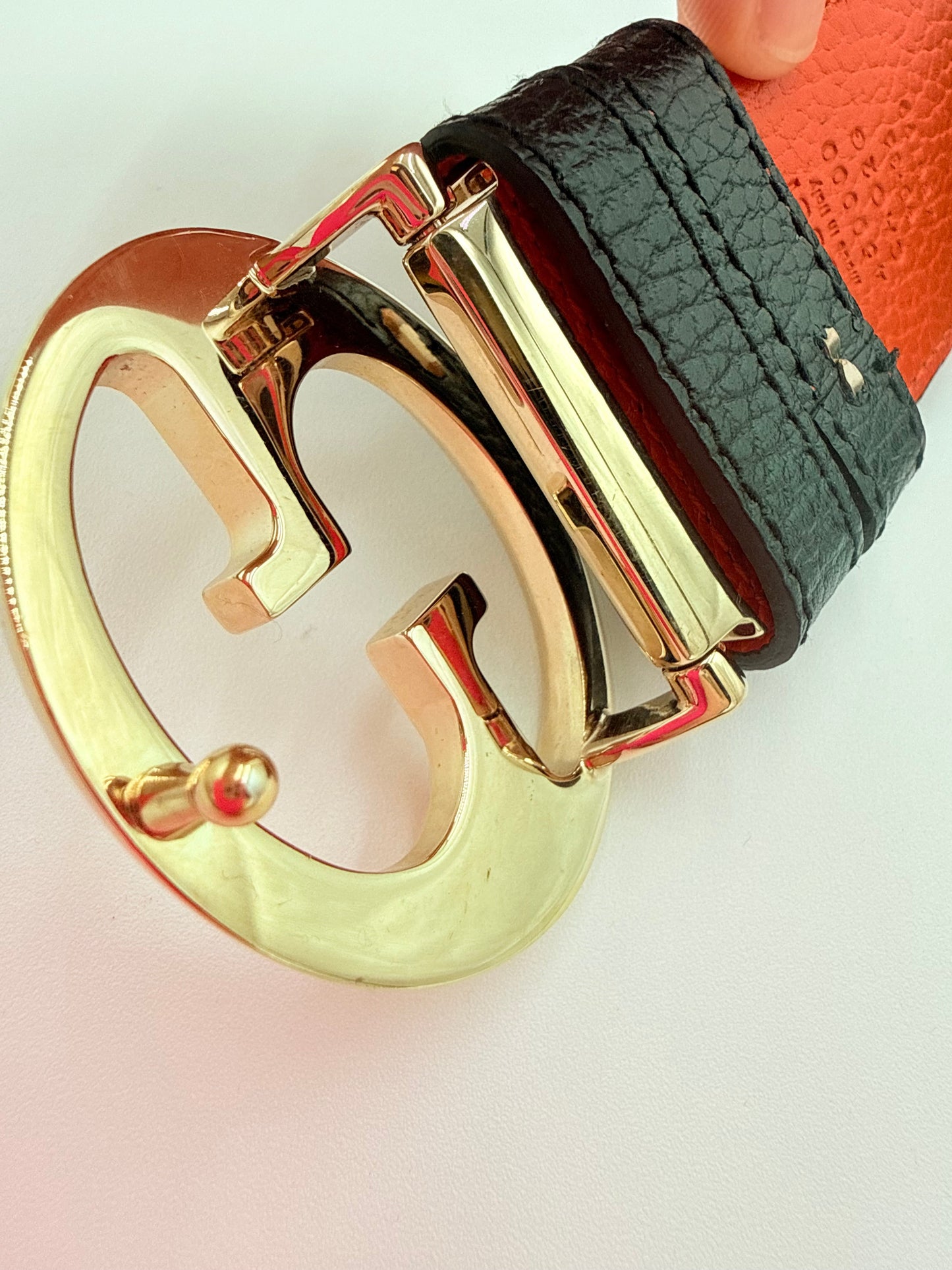 Belt Luxury Designer By Gucci In Black & Orange