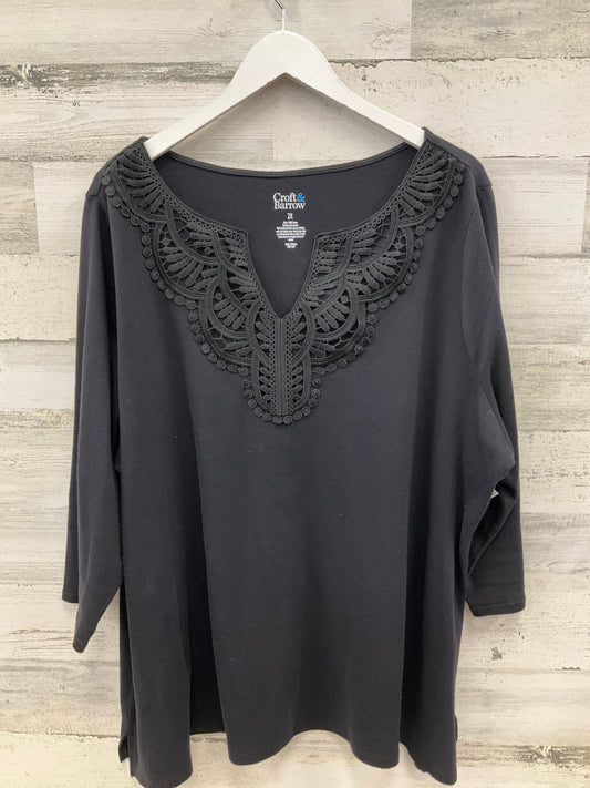 Top 3/4 Sleeve By Croft And Barrow In Black, Size:2X