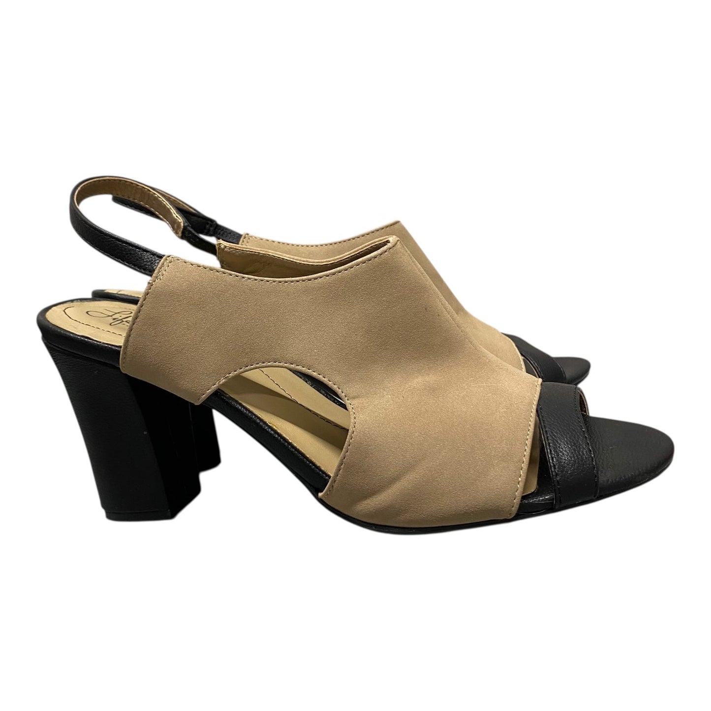Sandals Heels Block By Life Style Fashions Inc In Black & Brown, Size:11