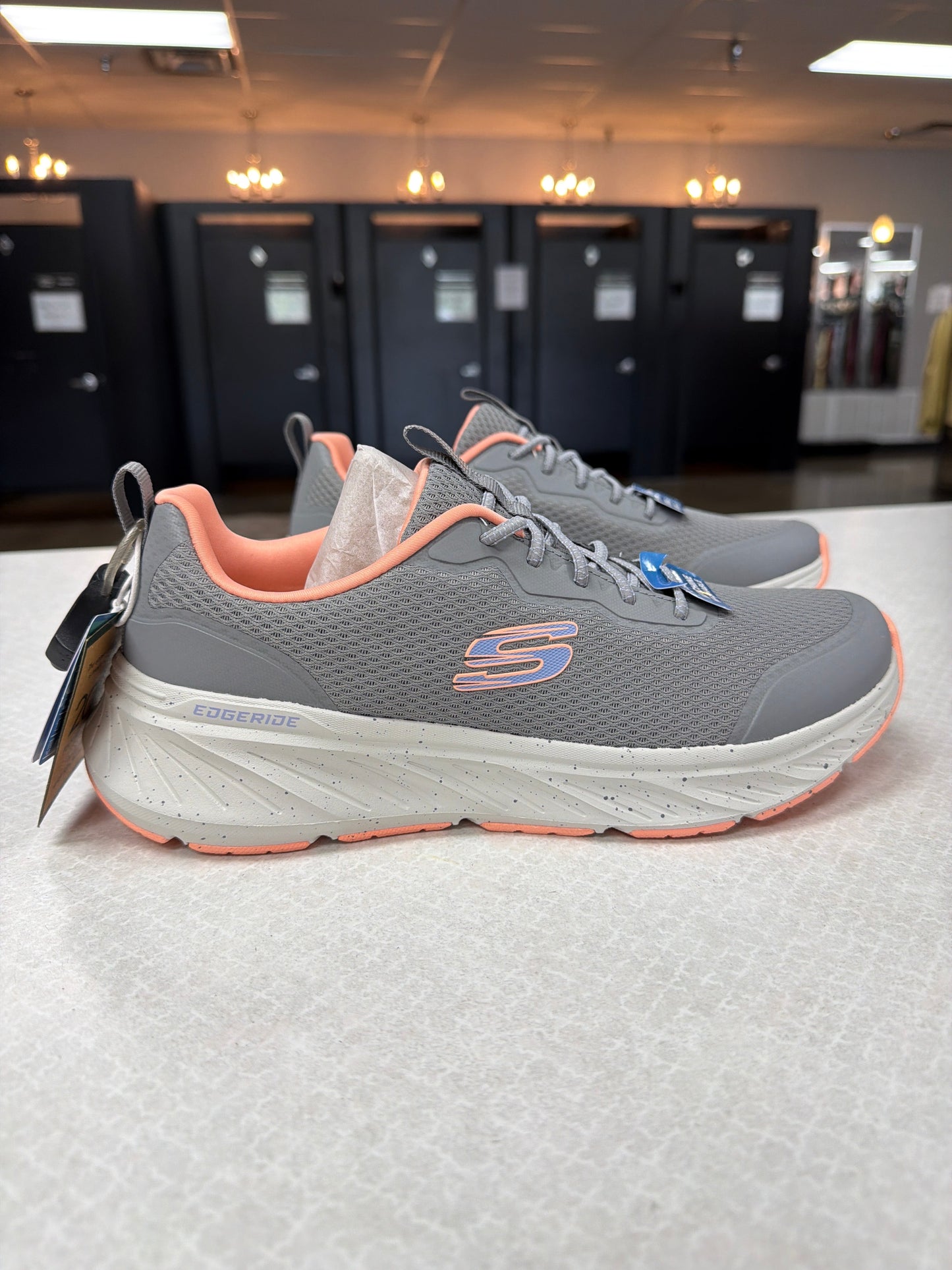 Shoes Athletic By Skechers In Grey & Orange, Size:9.5