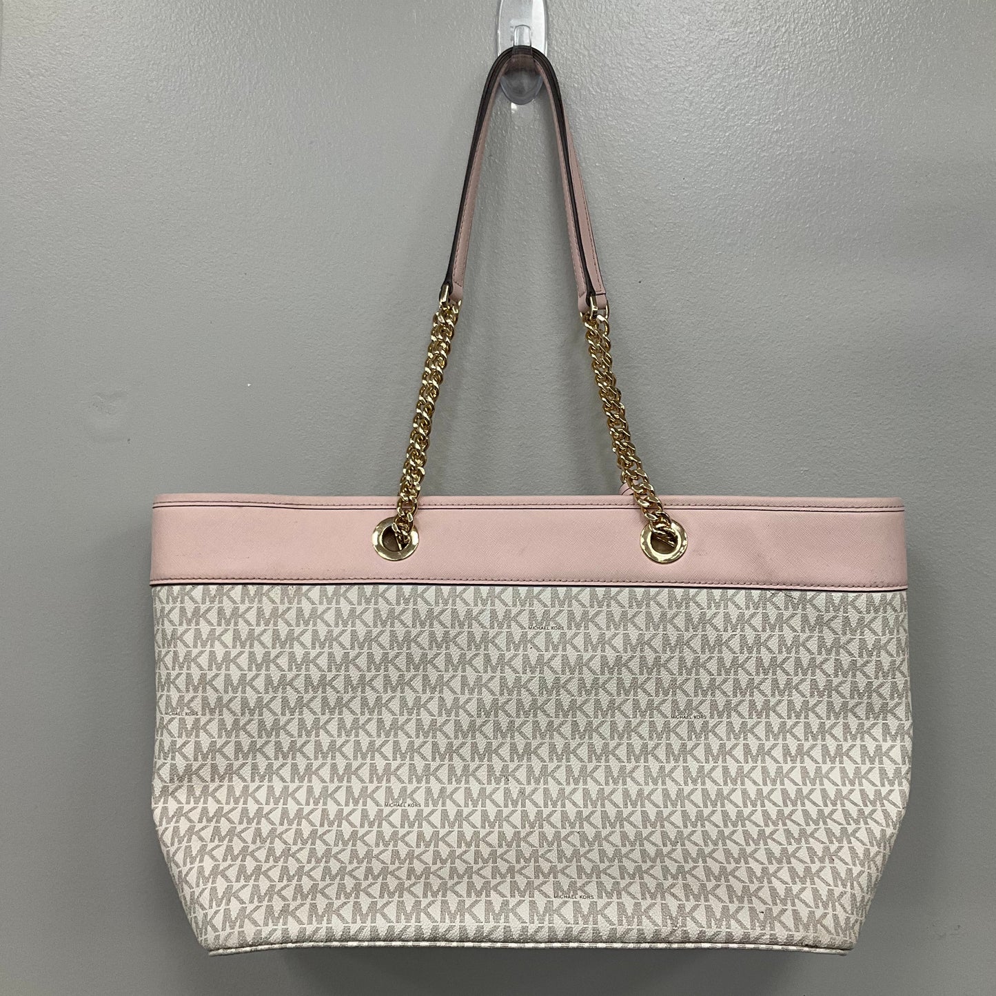 Tote Designer By Michael Kors In Pink & White, Size:Large