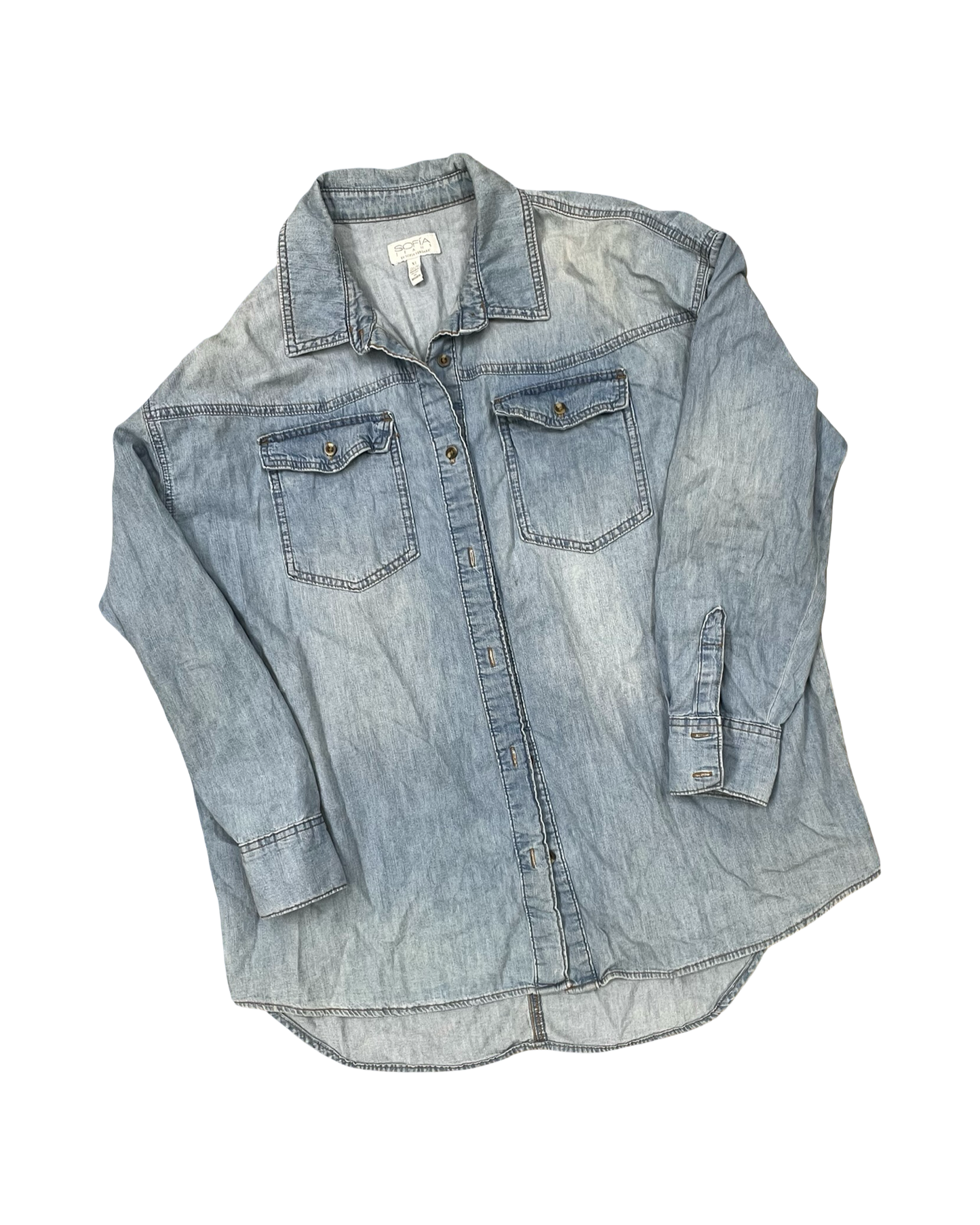Blouse Ls By Sofia By Sofia Vergara In Blue Denim, Size:Xl