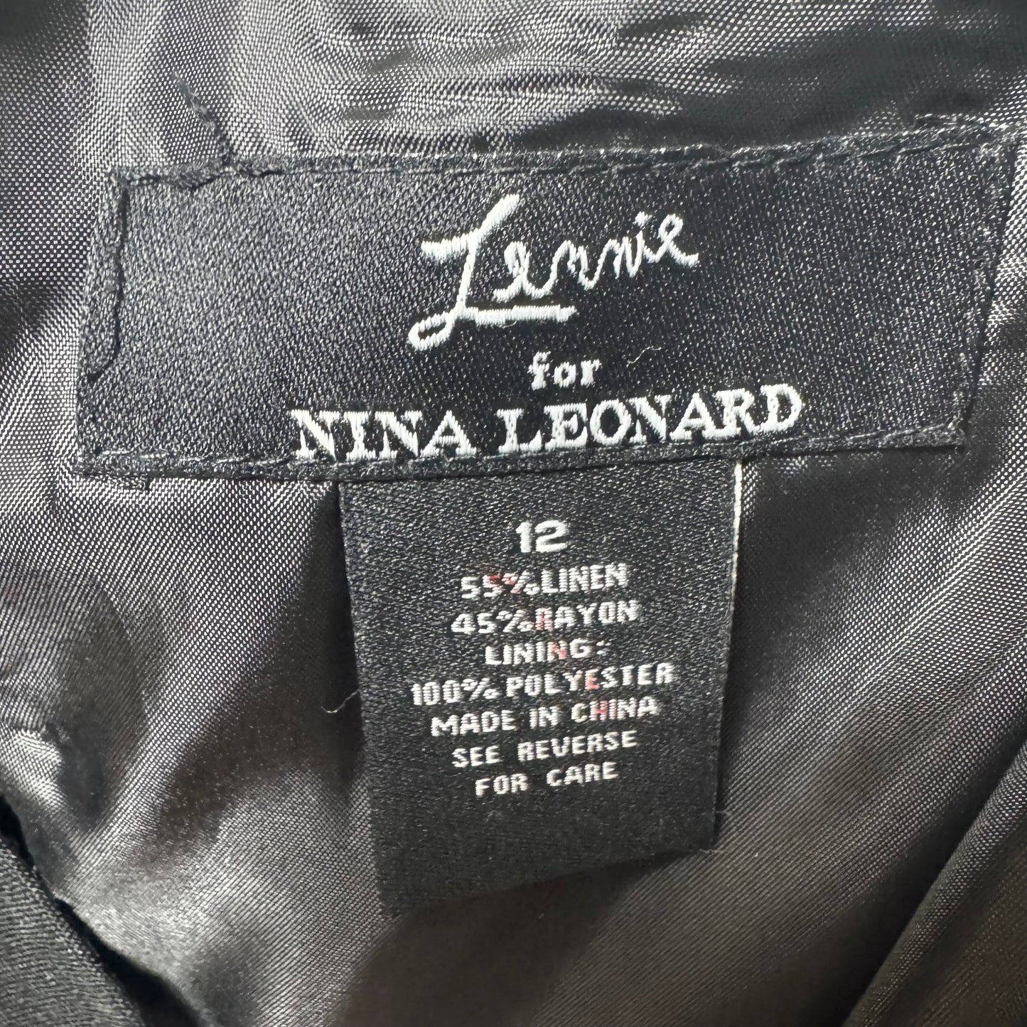 Linen Blend Slip Dress By Lemmie For Nina Leonard In Black, Size: 12