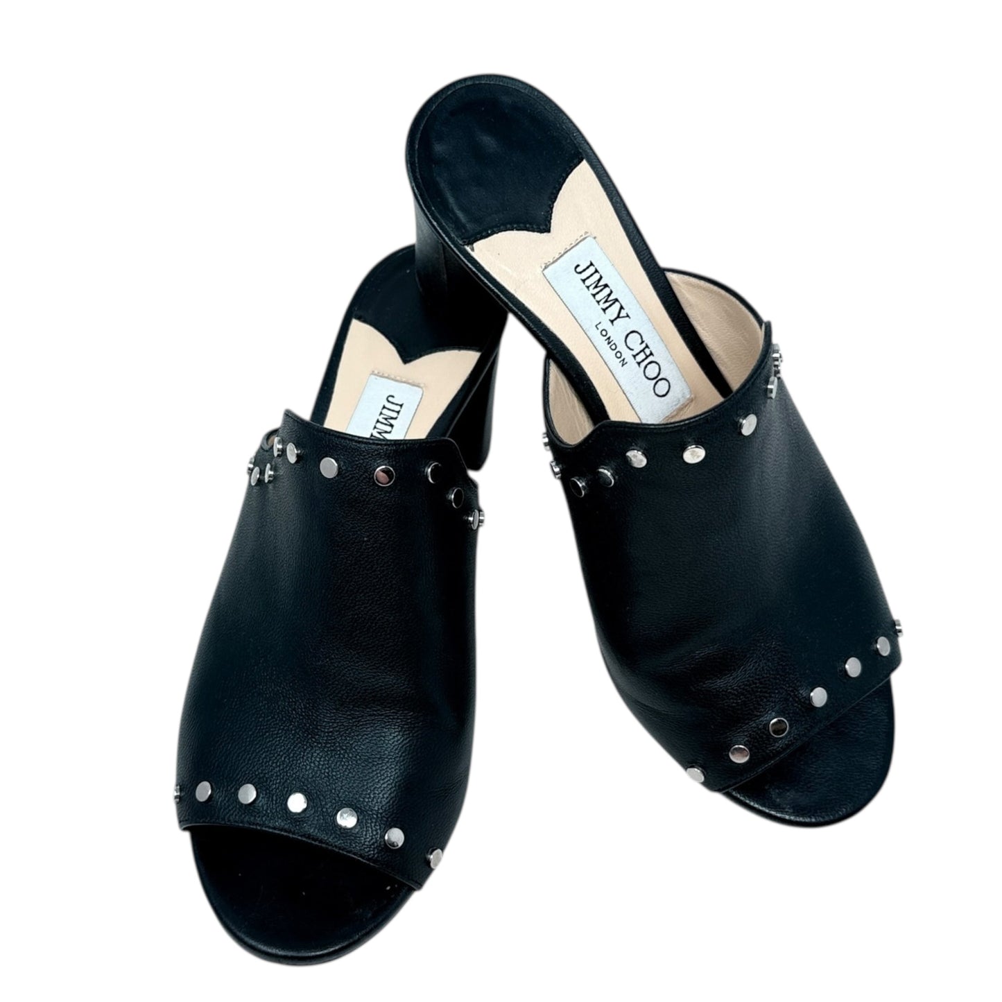 Myla 65 Studded Leather Mules Luxury Designer By Jimmy Choo In Black, Size: 7