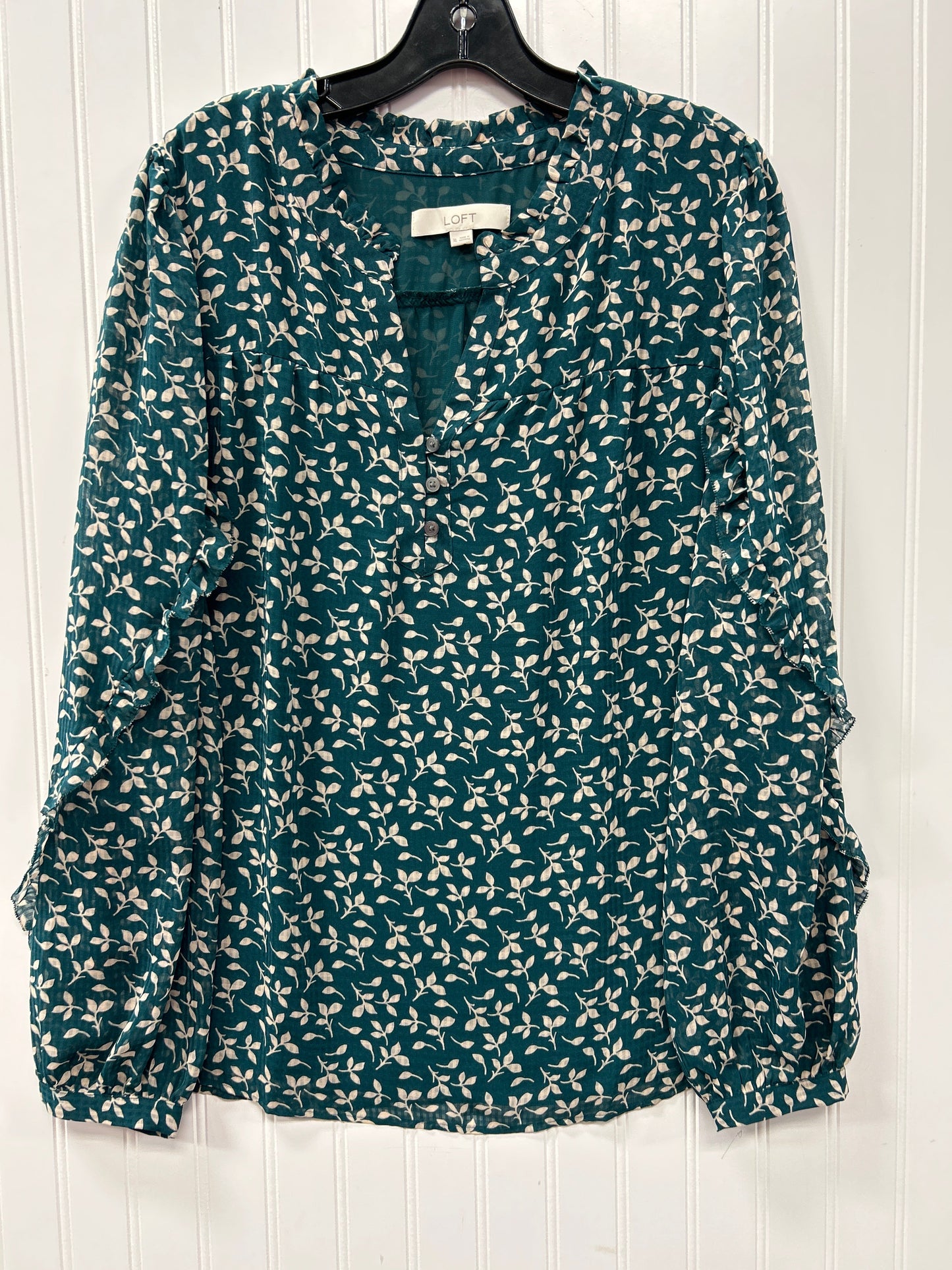 Blouse Ls By Loft In Blue, Size:Xl