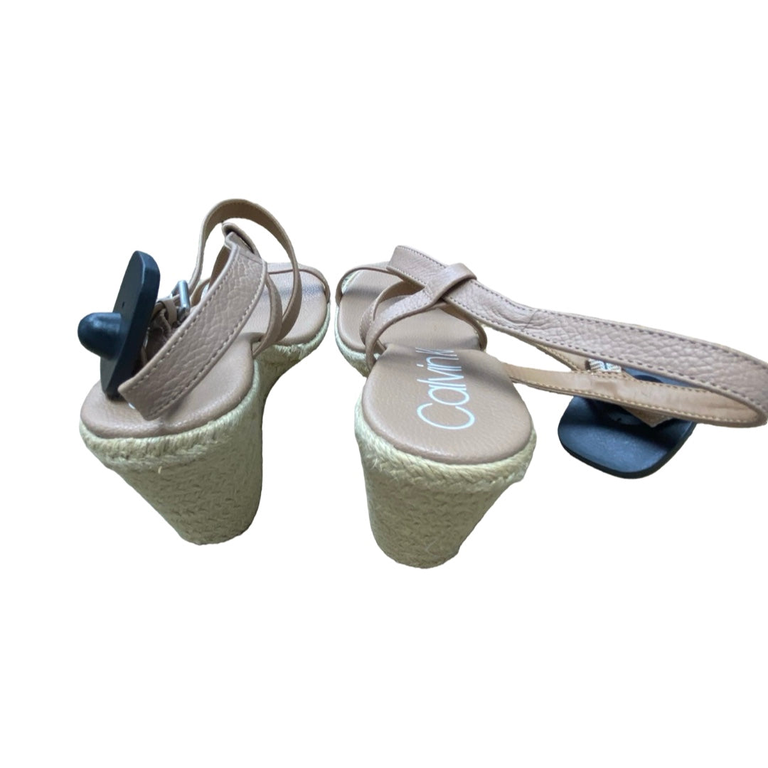 Sandals Heels Wedge By Calvin Klein In Beige, Size:9.5