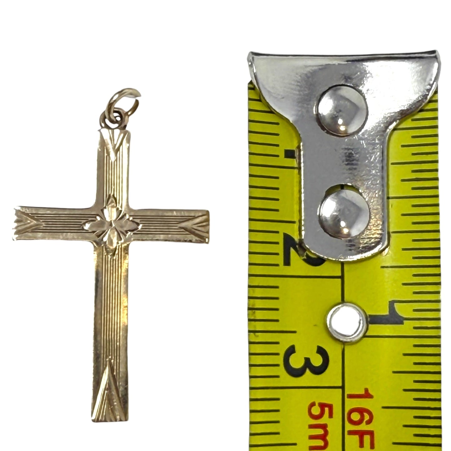 Vintage 10k Yellow Gold Engraved Cross Pendant By Esemco