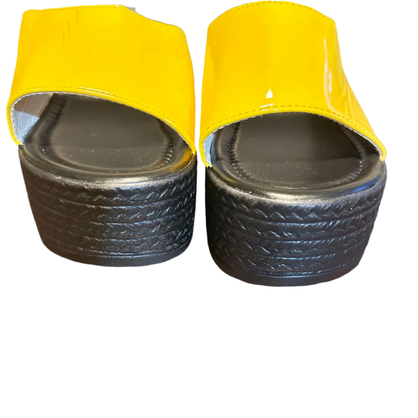 Sandals Heels Wedge By Fashion In Black & Yellow, Size: 6.5