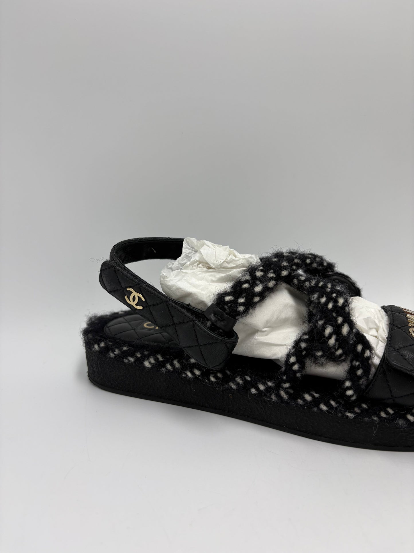 Chanel Cord Lambskin Logo Luxury Sandals, Size: 9 / 39