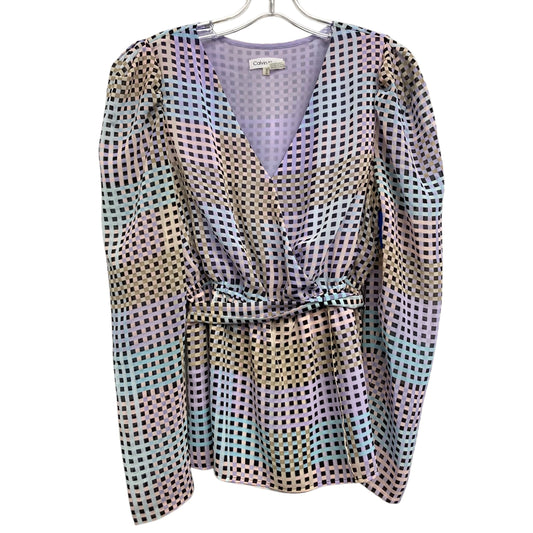 Top Ls By Calvin Klein In Purple & Tan, Size:M