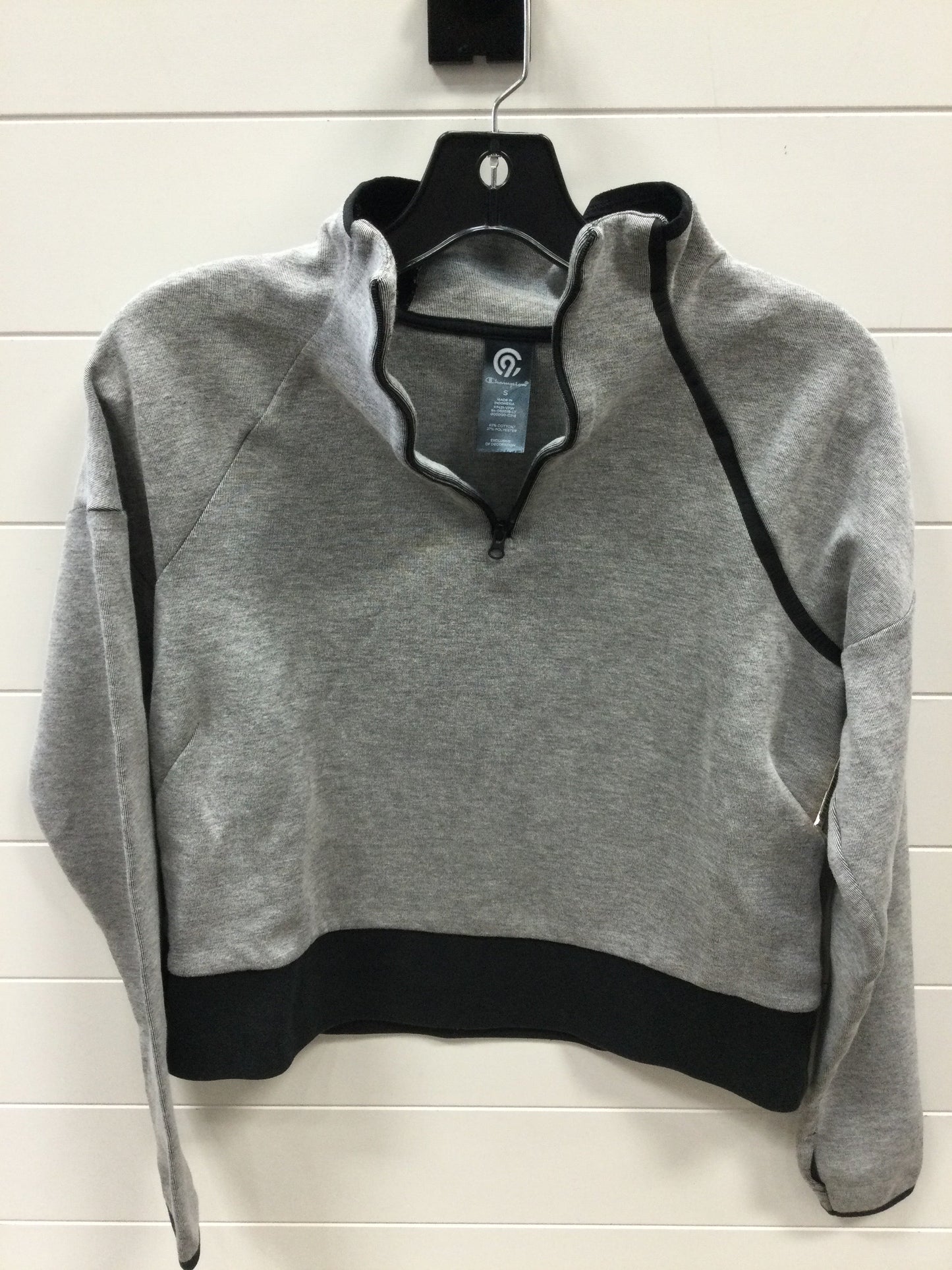 Athletic Top Ls Collar By Champion In Black & Grey, Size:S