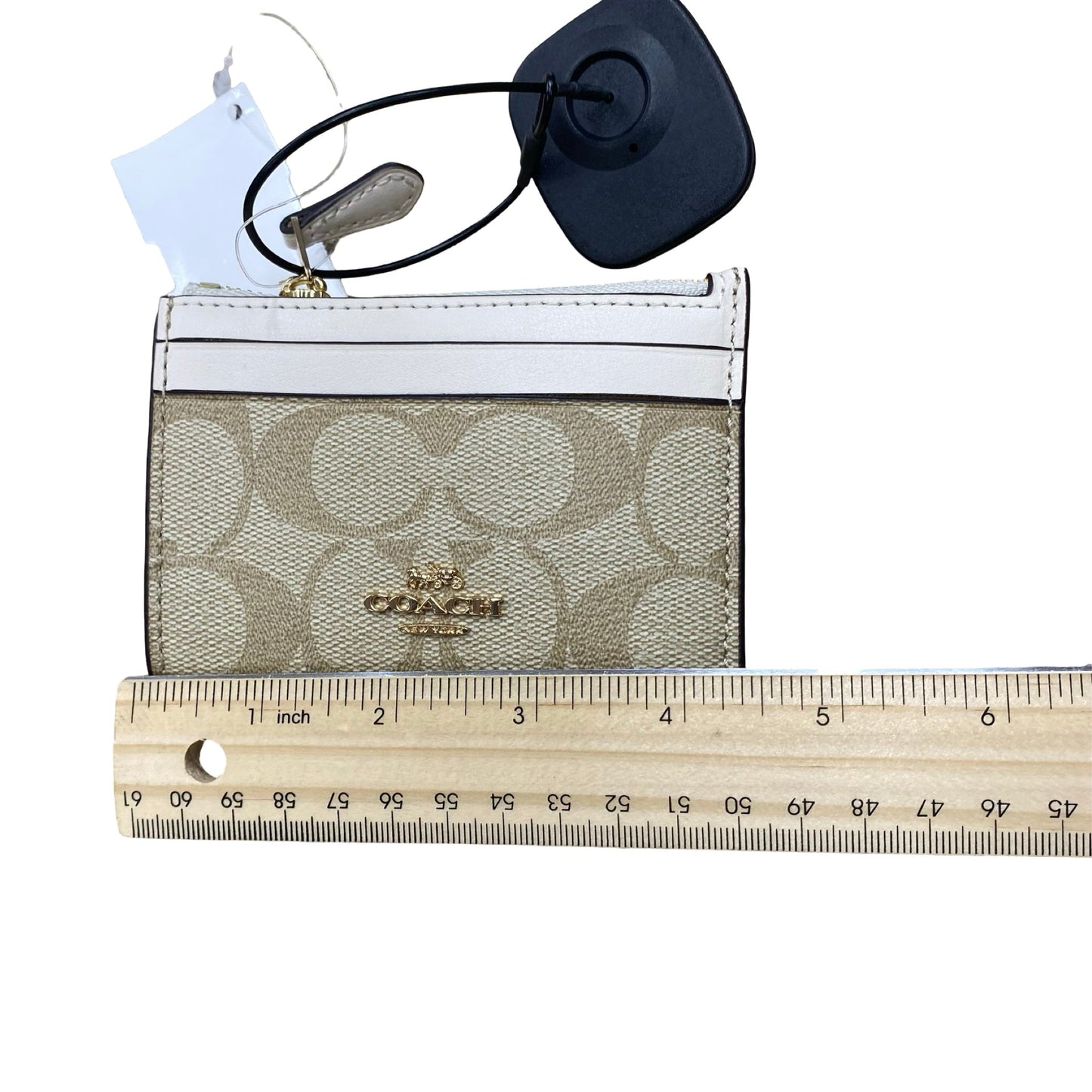Id/Card Holder Designer By Coach In Brown & Cream