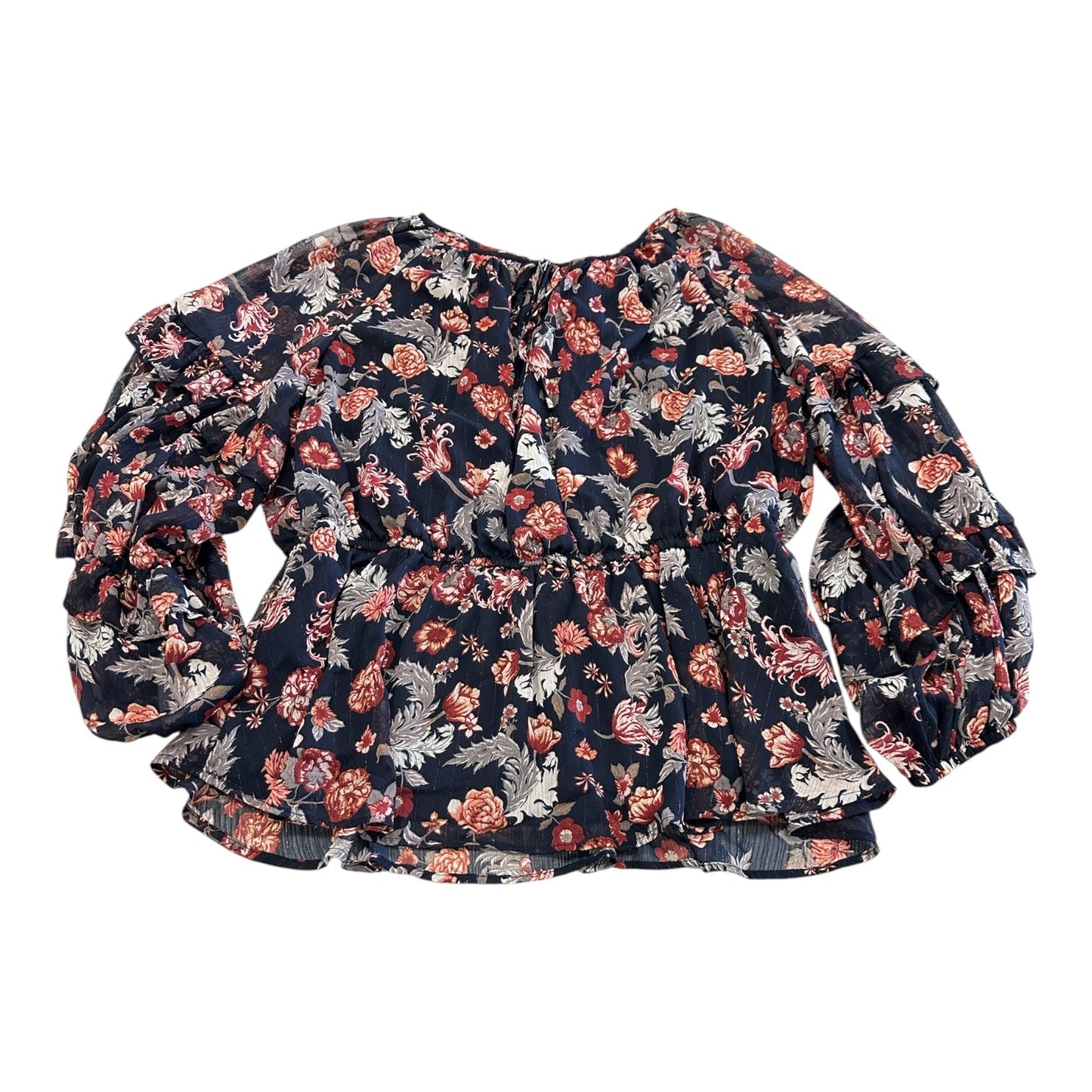 Blouse Ls By Maurices In Navy, Size:1X