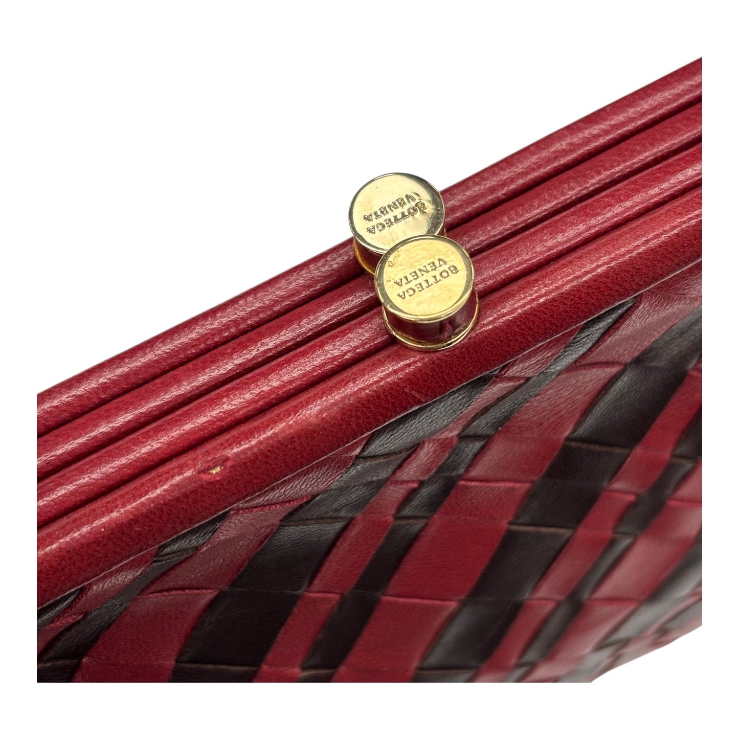 Clutch Luxury Designer By Bottega Veneta In Black & Red, Size:Medium