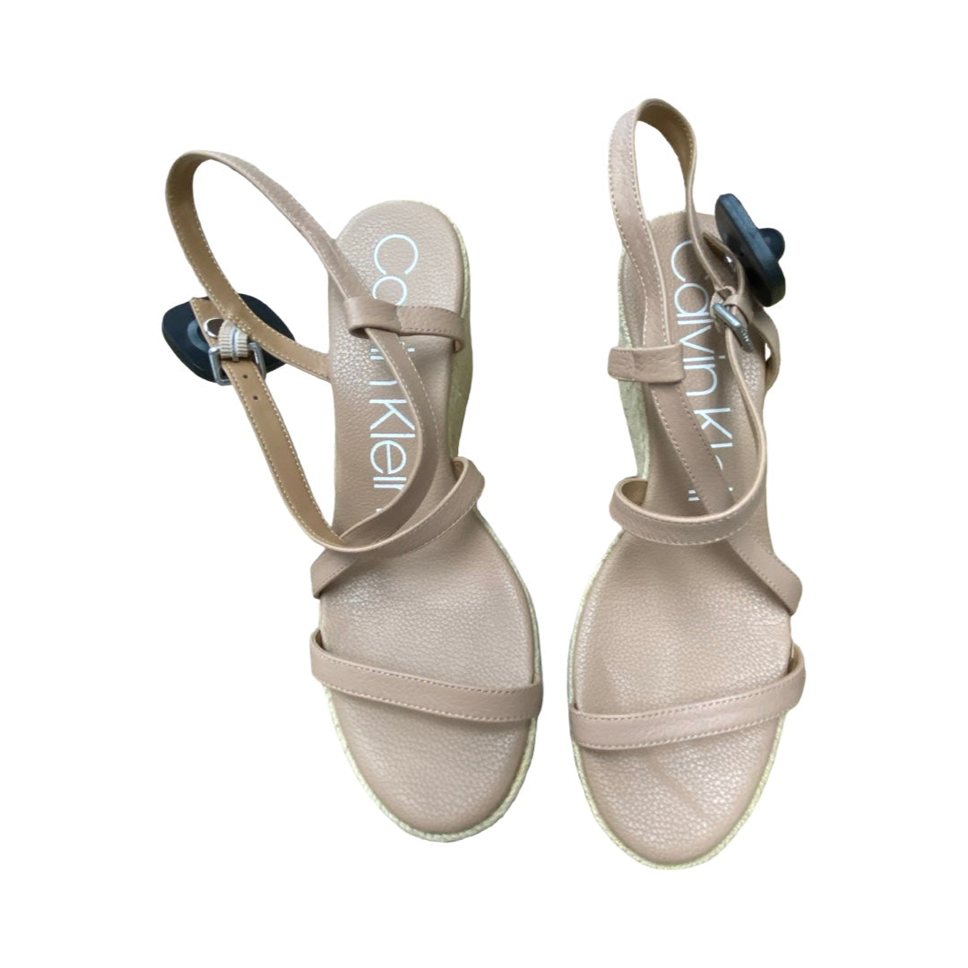 Sandals Heels Wedge By Calvin Klein In Beige, Size:9.5
