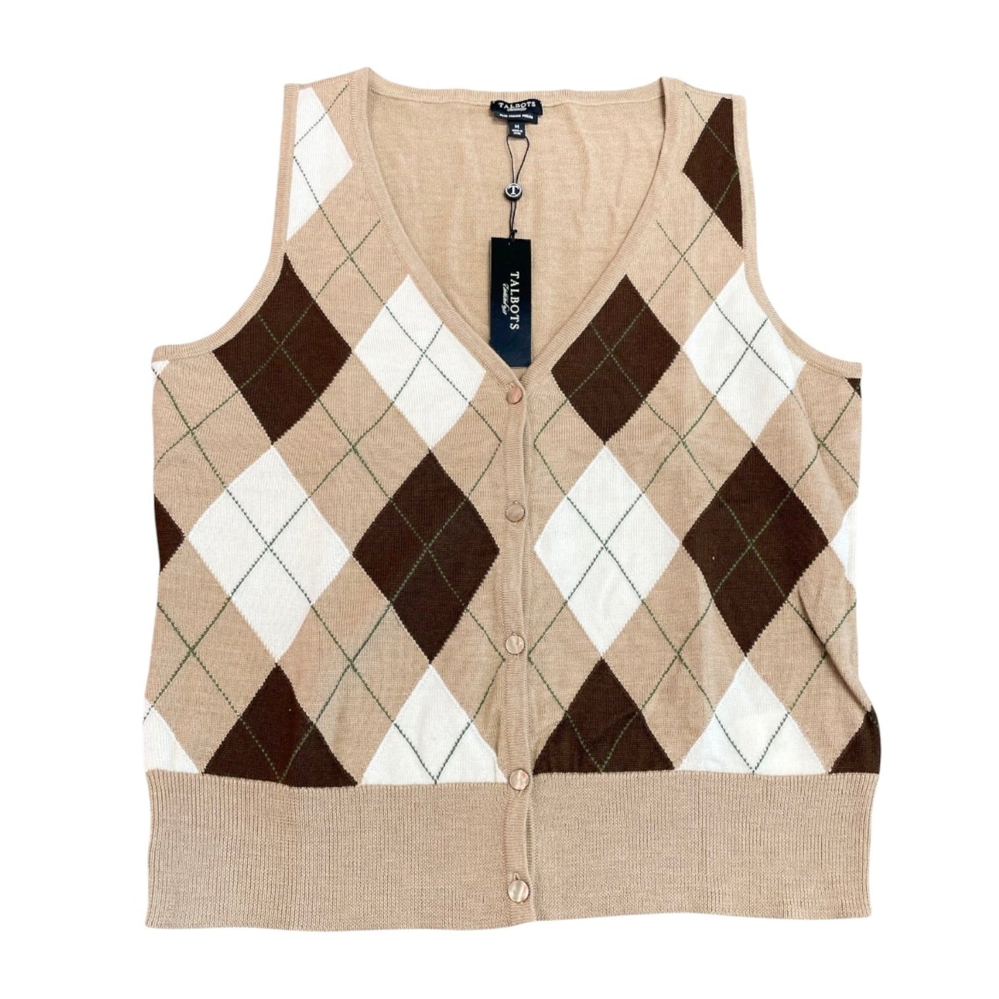 Vest Sweater By Talbots In Brown & Cream, Size: M