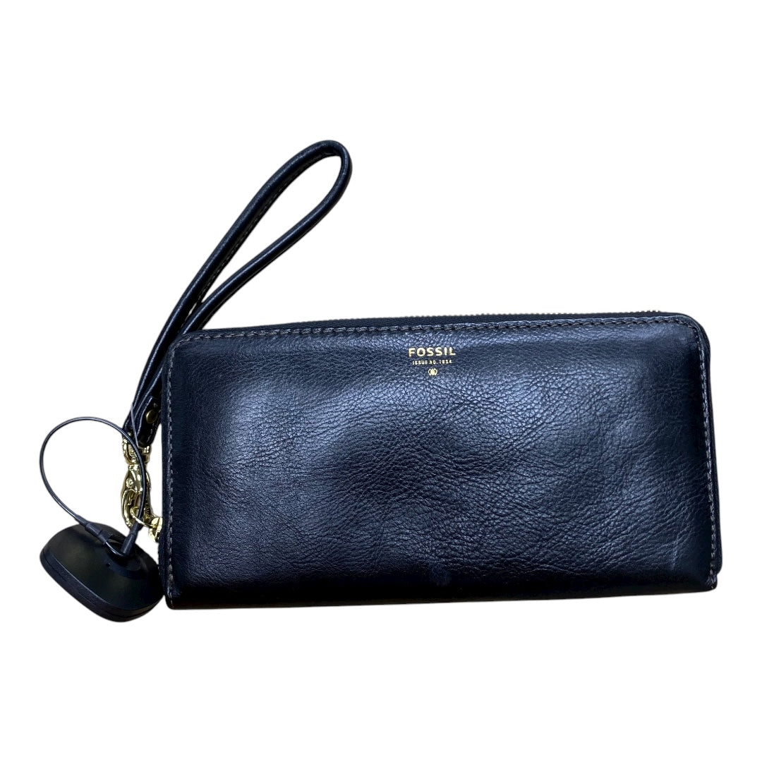 Wallet Leather By Fossil In Black, Size:Large