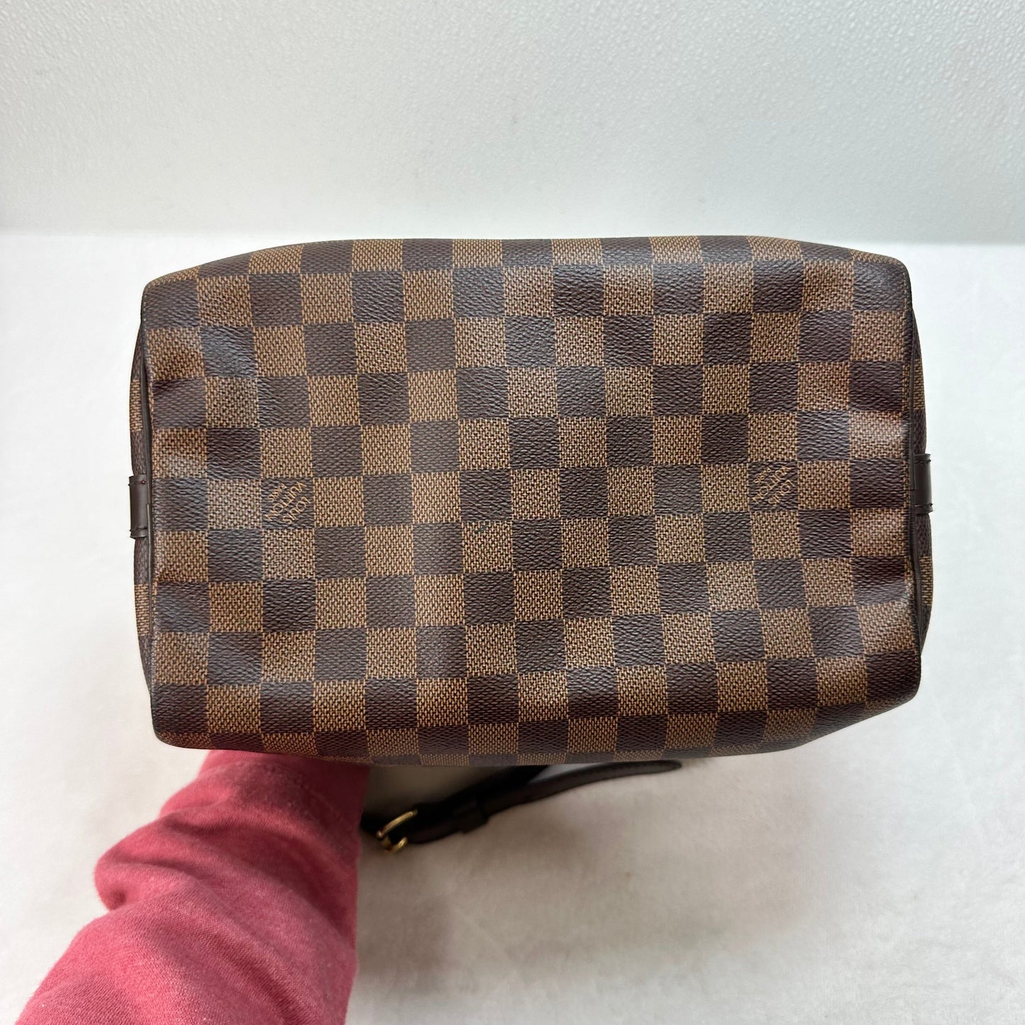 Speedy Bandoulière 25 in Damier Ebene canvas Crossbody Luxury Designer By Louis Vuitton, Size: Small