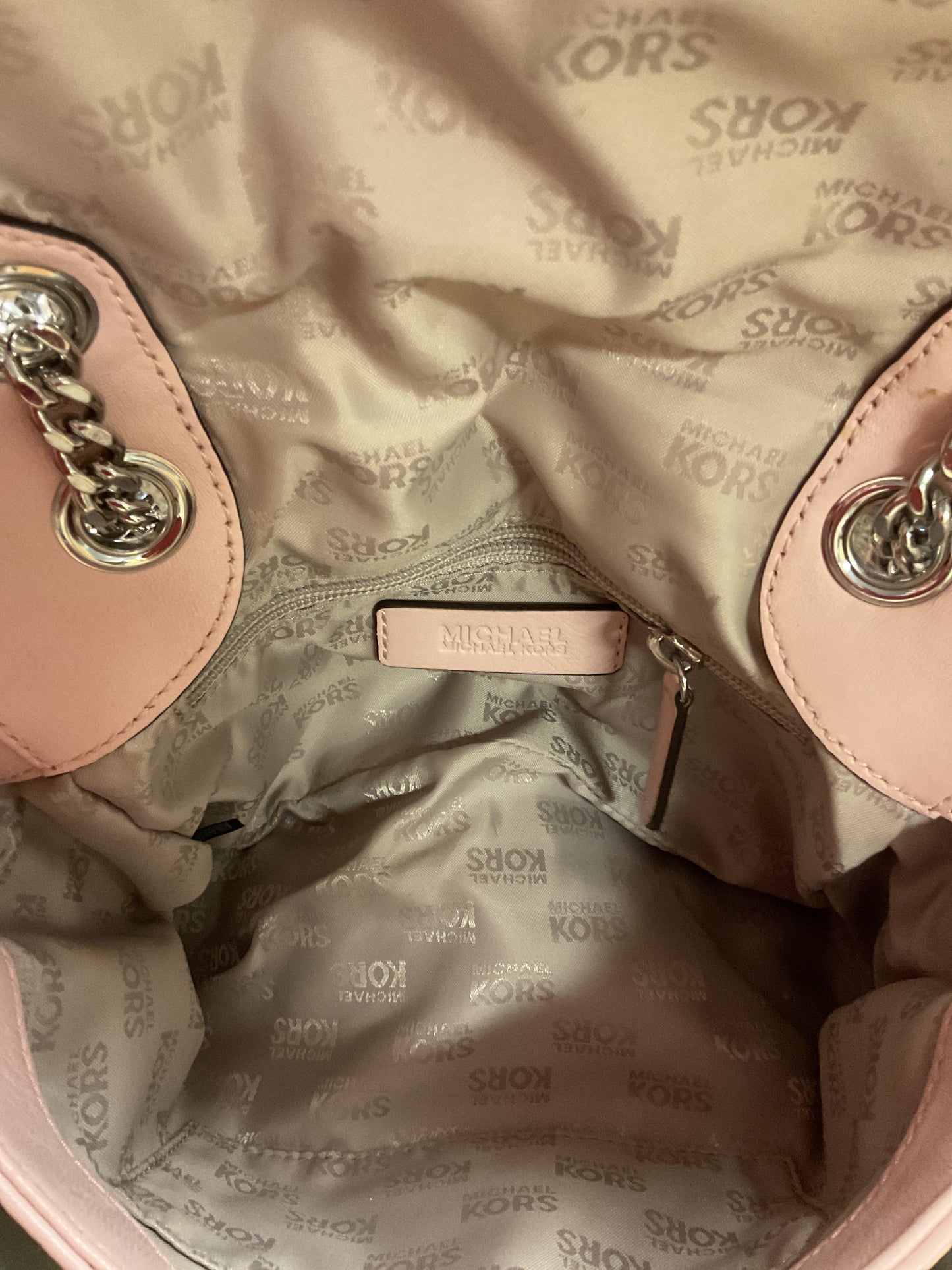 Handbag Designer By Michael Kors In Pink & Silver, Size:Medium