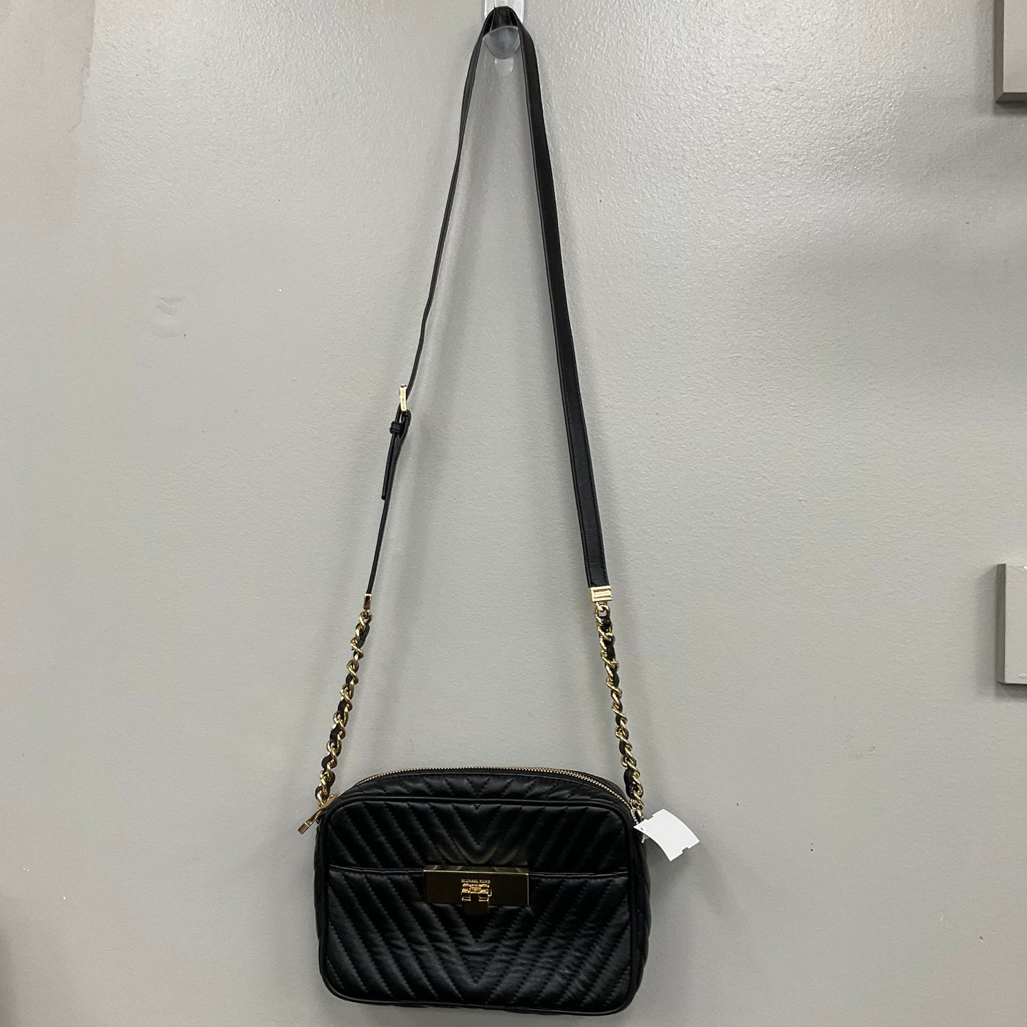 Crossbody Designer By Michael Kors In Black & Gold, Size:Small