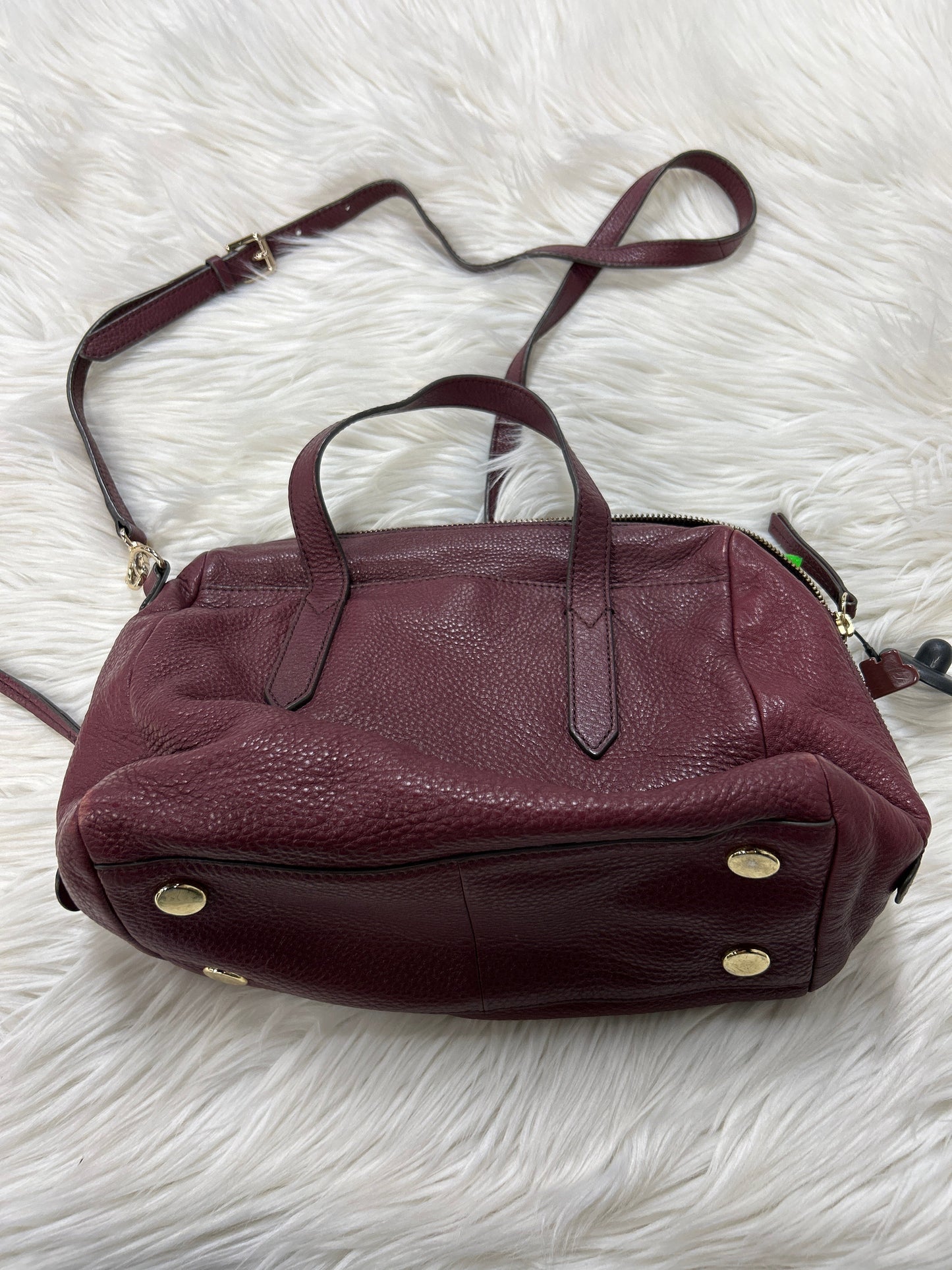 Handbag Leather By Fossil In Maroon, Size:Medium