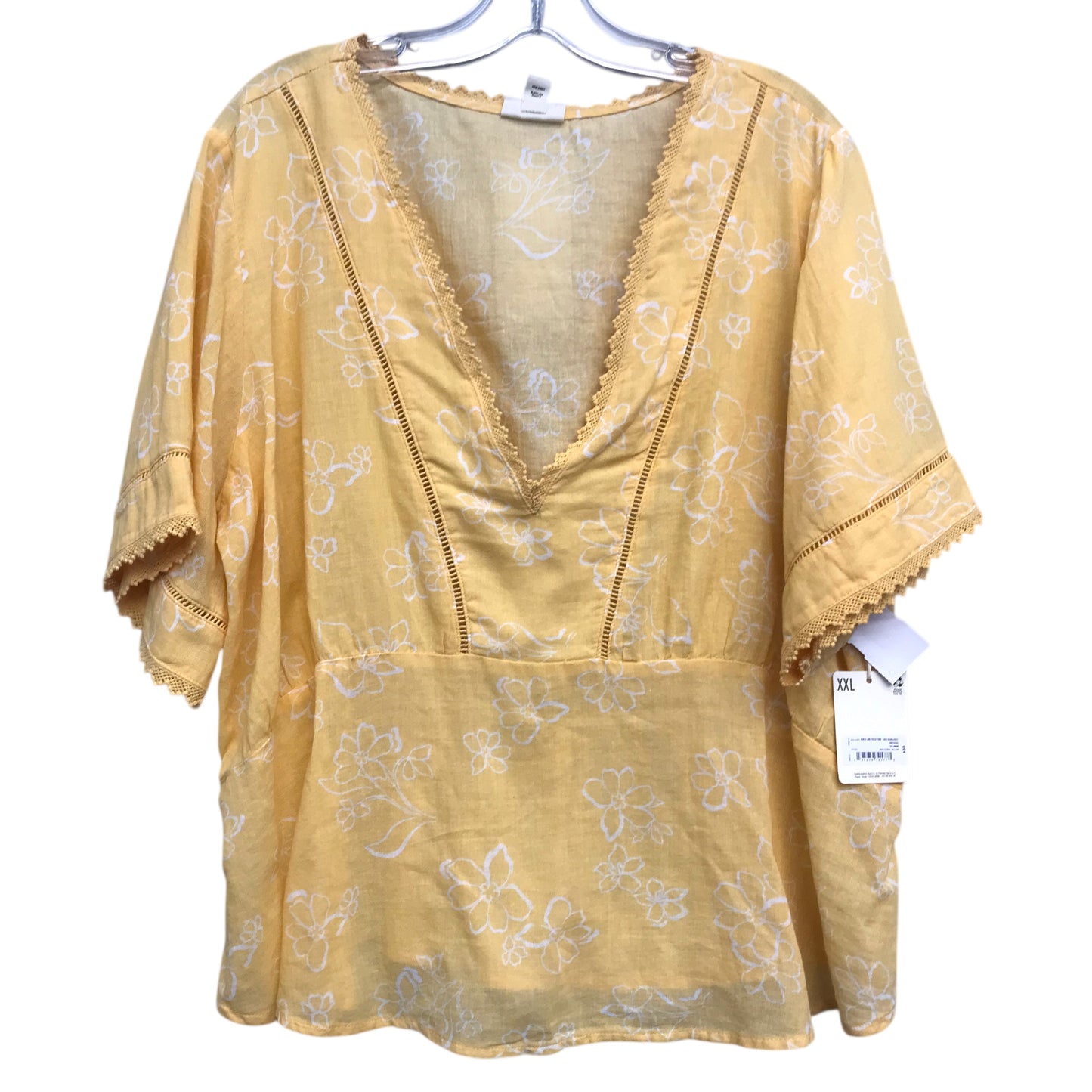 Top Ss By Ana In White & Yellow, Size:1X